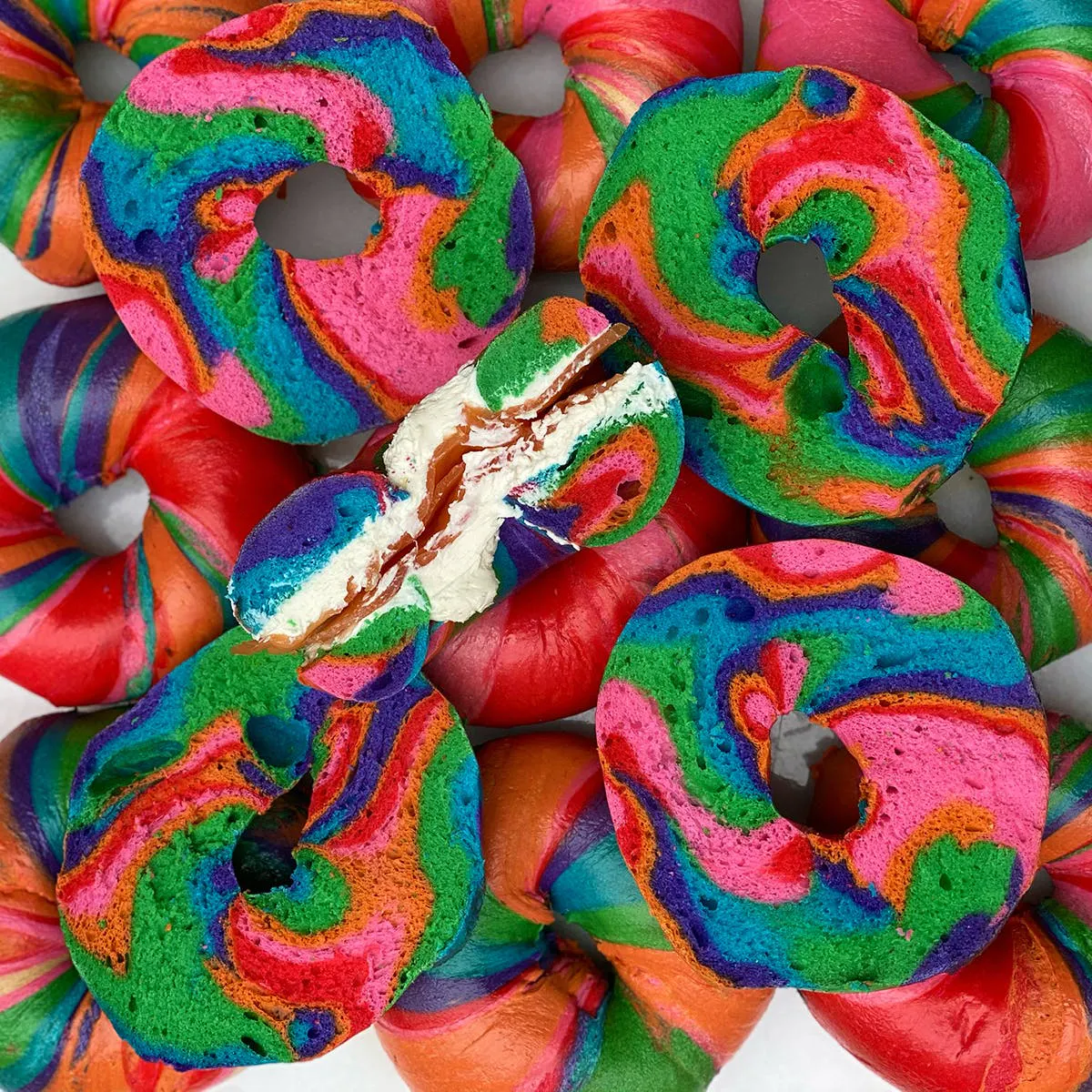 Dozen Rainbow Bagels + 3 FREE NY Classic Bagels by Baz Bagel - Goldbelly