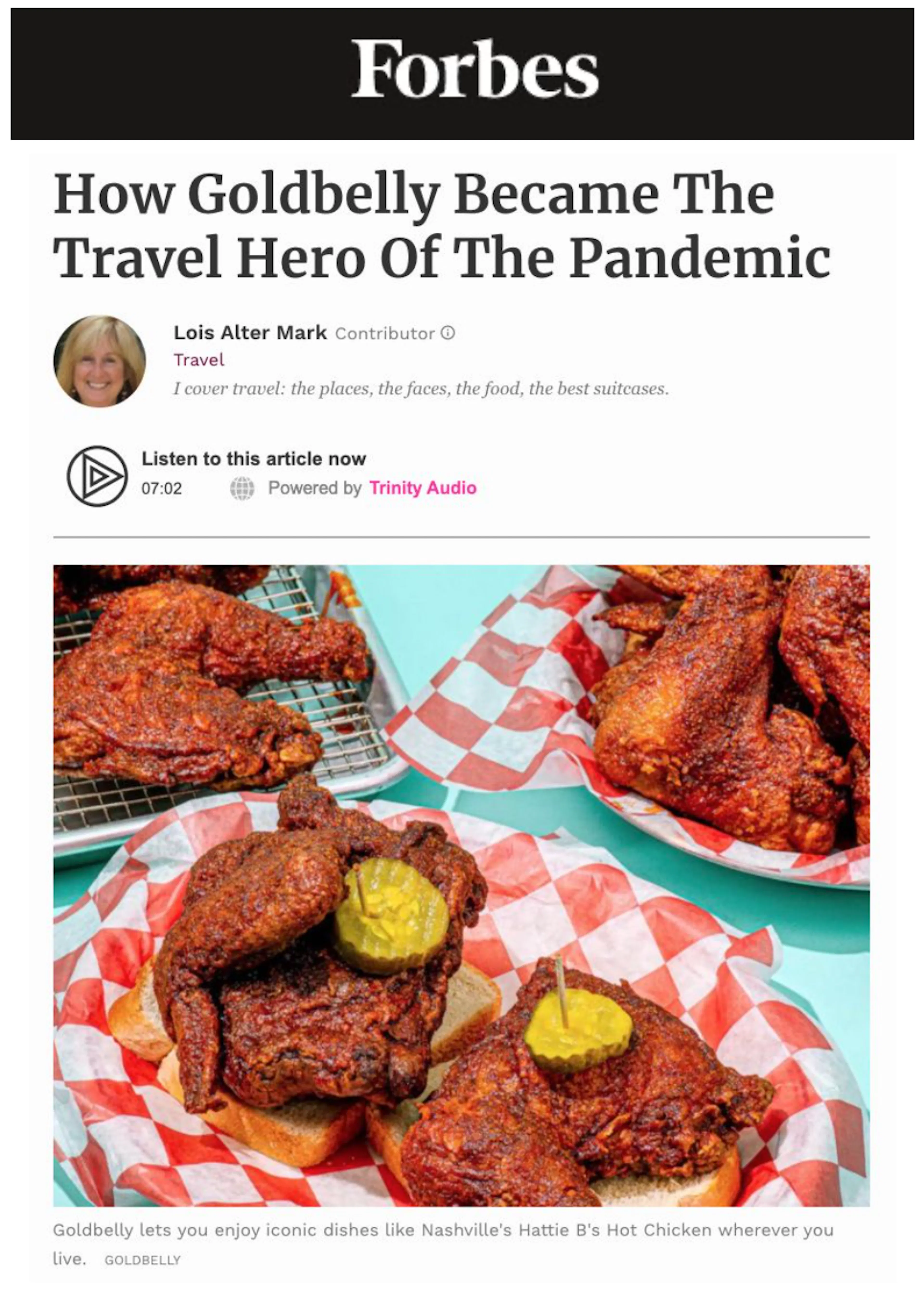 Goldbelly is the "Travel Hero Of The Pandemic" article thumbnail