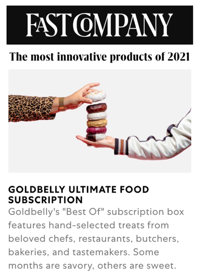 Goldbelly One of Fast Company’s "Most Innovative Products" article thumbnail