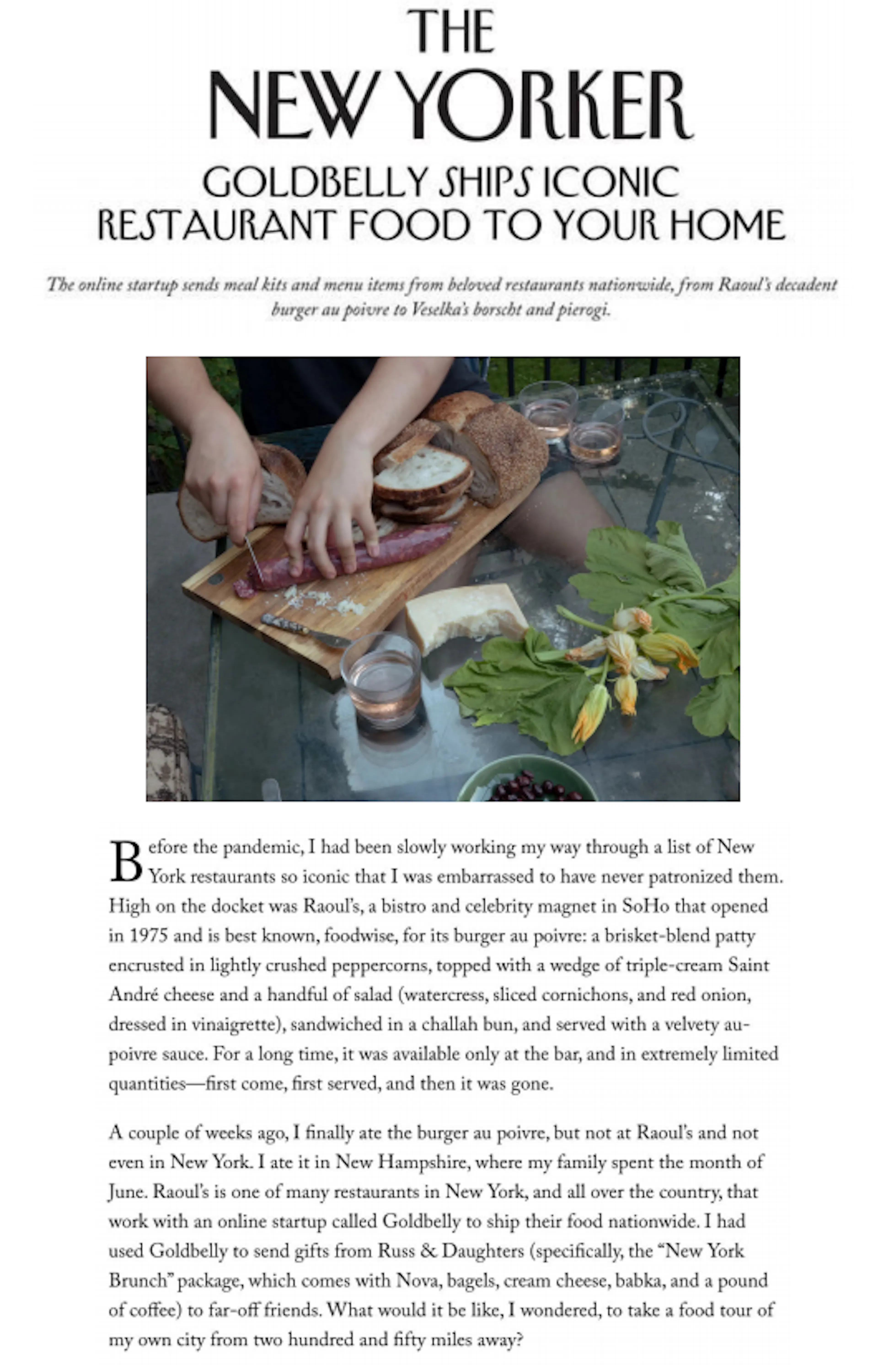 Goldbelly Featured in The New Yorker With a Virtual Culinary Tour of NYC article thumbnail