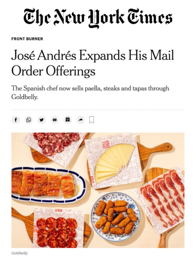 José Andrés Partners with Goldbelly To Ship Nationwide article thumbnail
