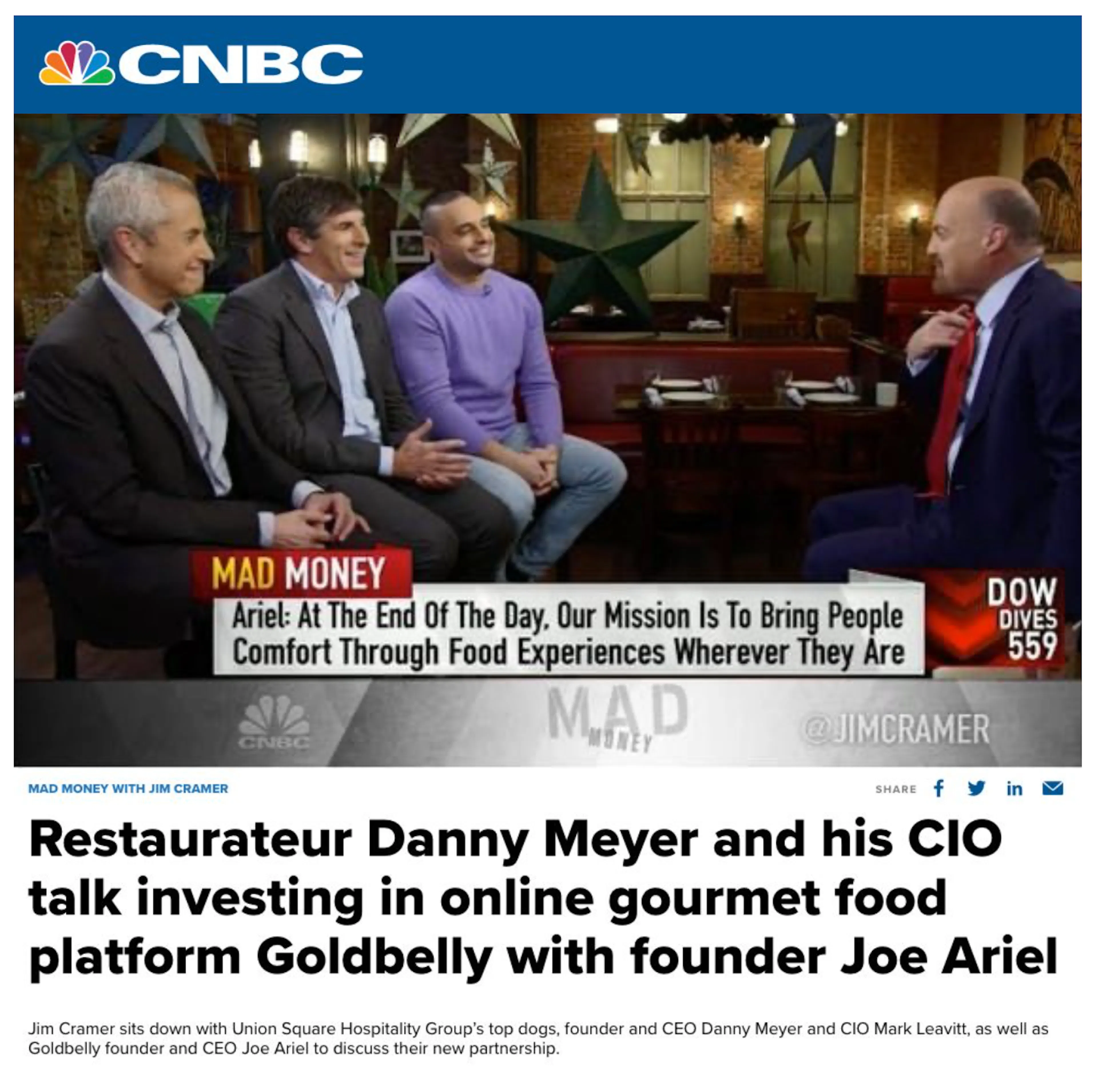 Goldbelly CEO Joe Ariel, Danny Meyer & Mark Leavitt Join Jim Cramer article thumbnail