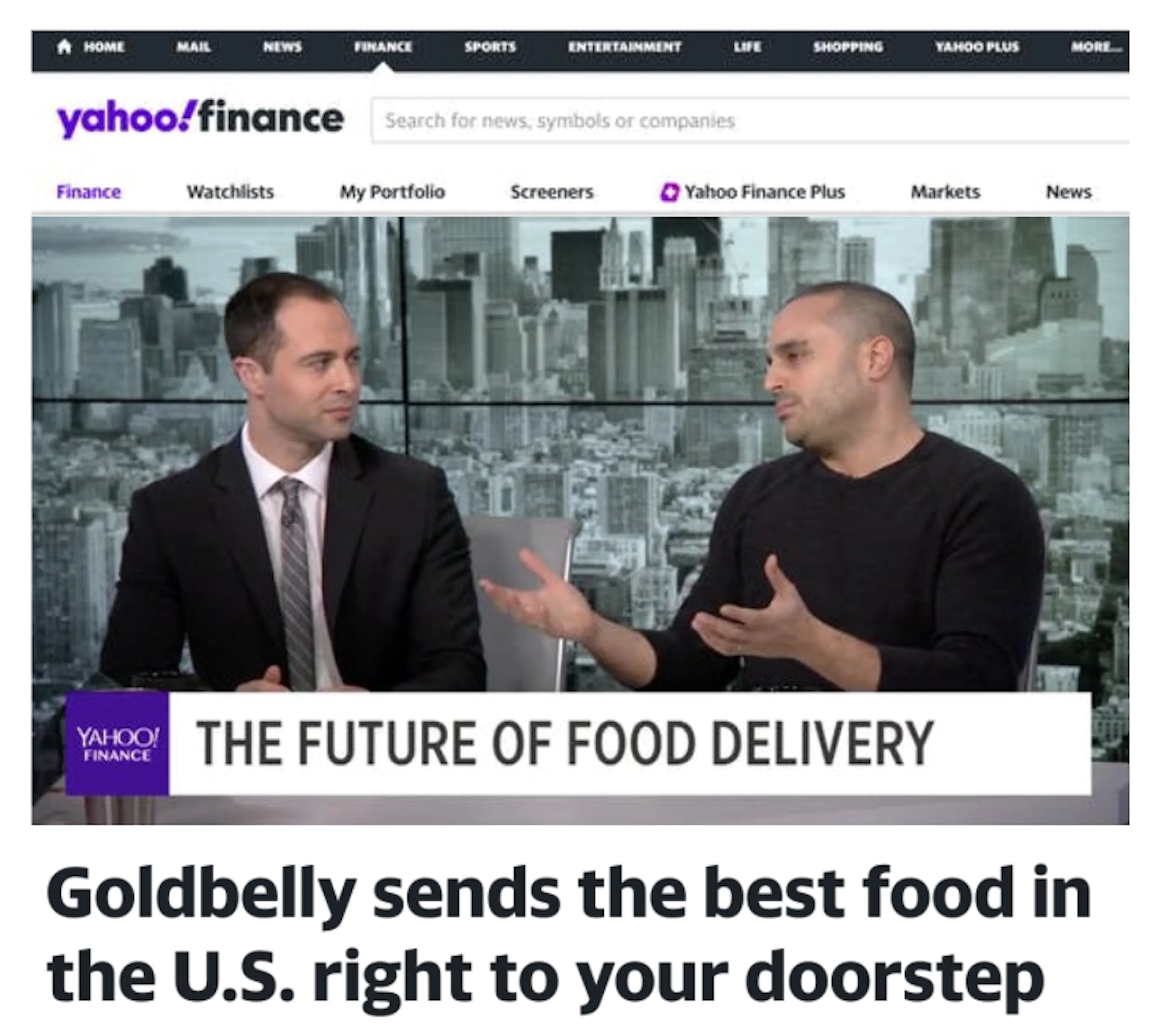 Goldbelly CEO Joe Ariel on Yahoo! Finance article thumbnail