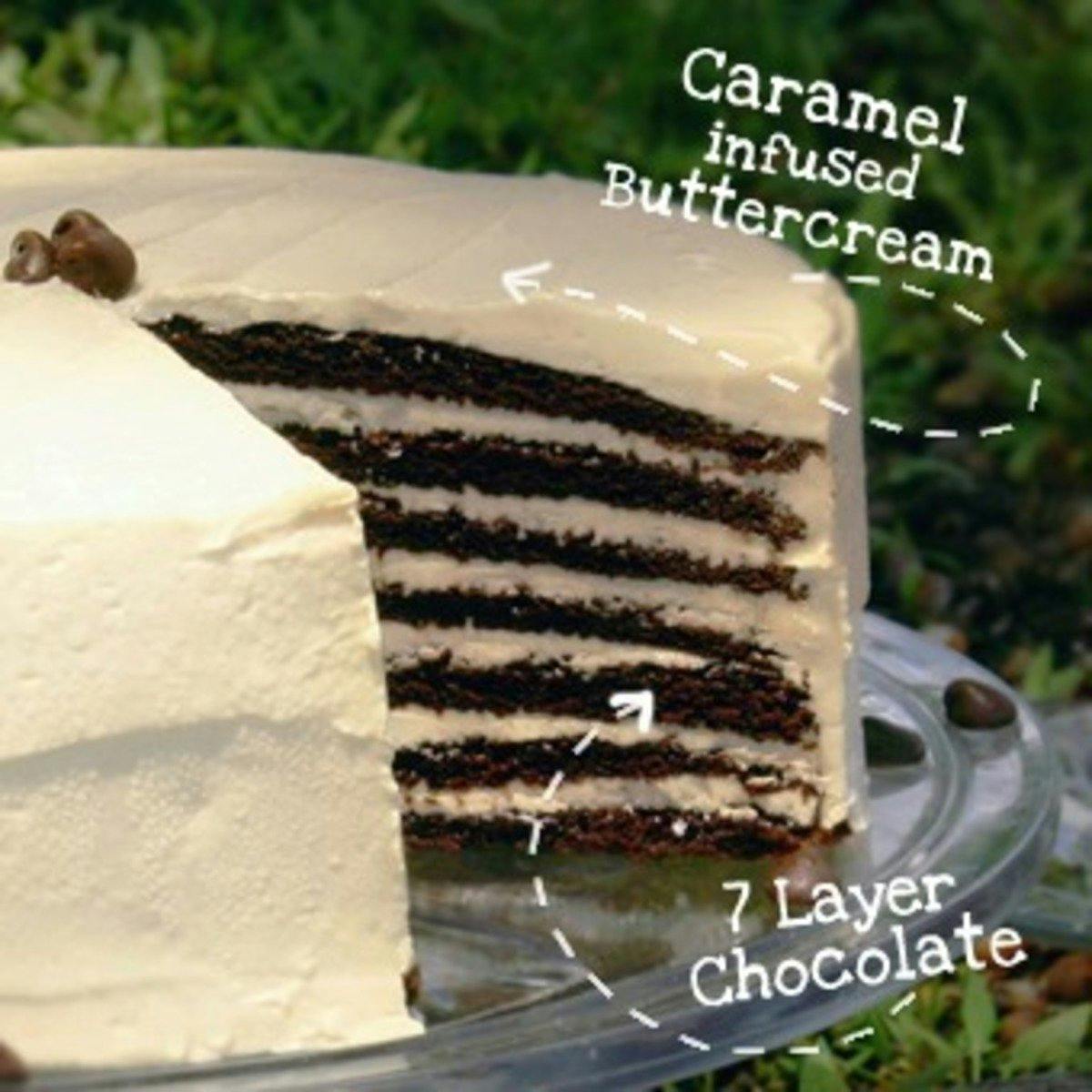7 Layer Chocolate Caramel Cloud Cake by Caroline's Cakes