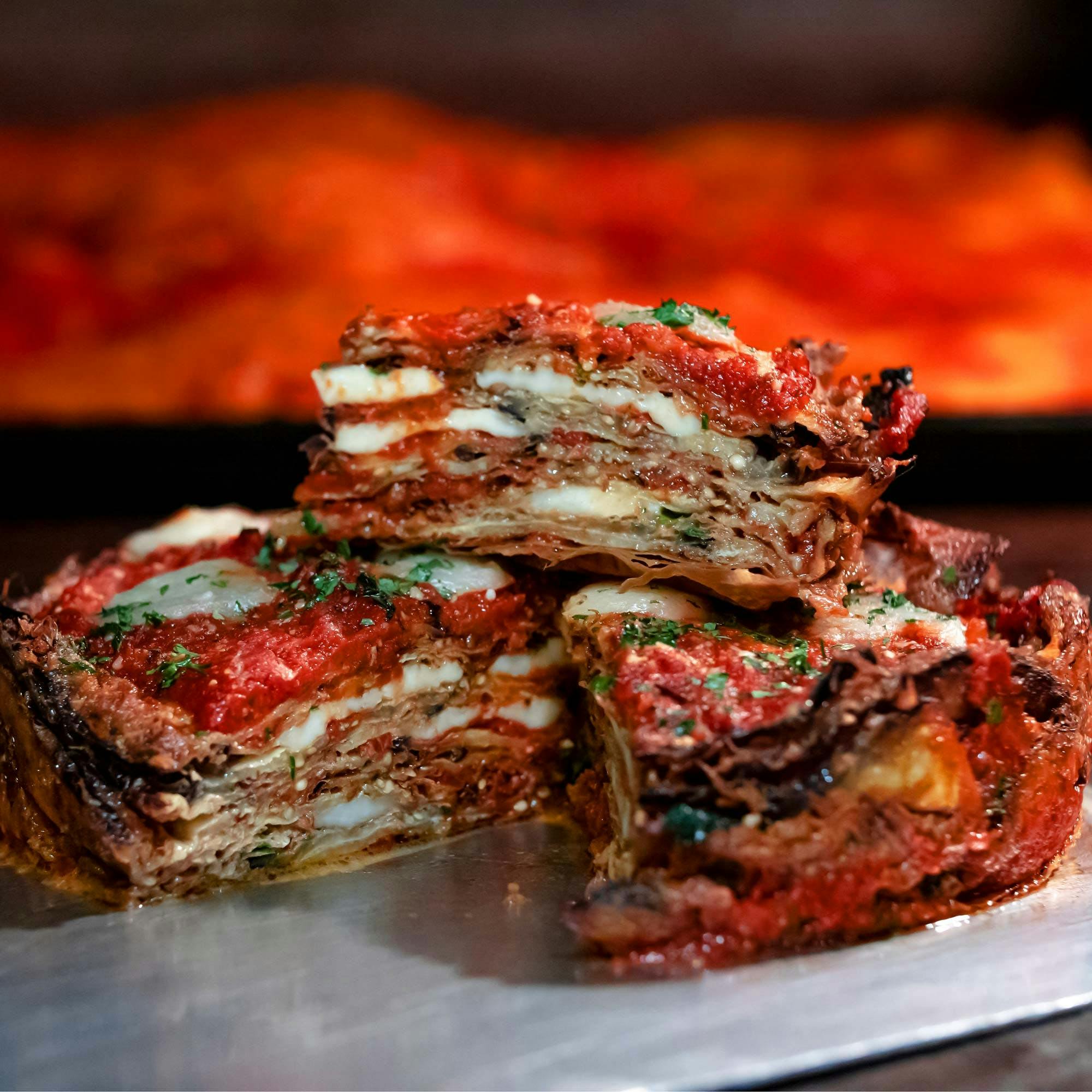 Handmade Eggplant Parmigiano + Focaccia by Ferrara Bakery