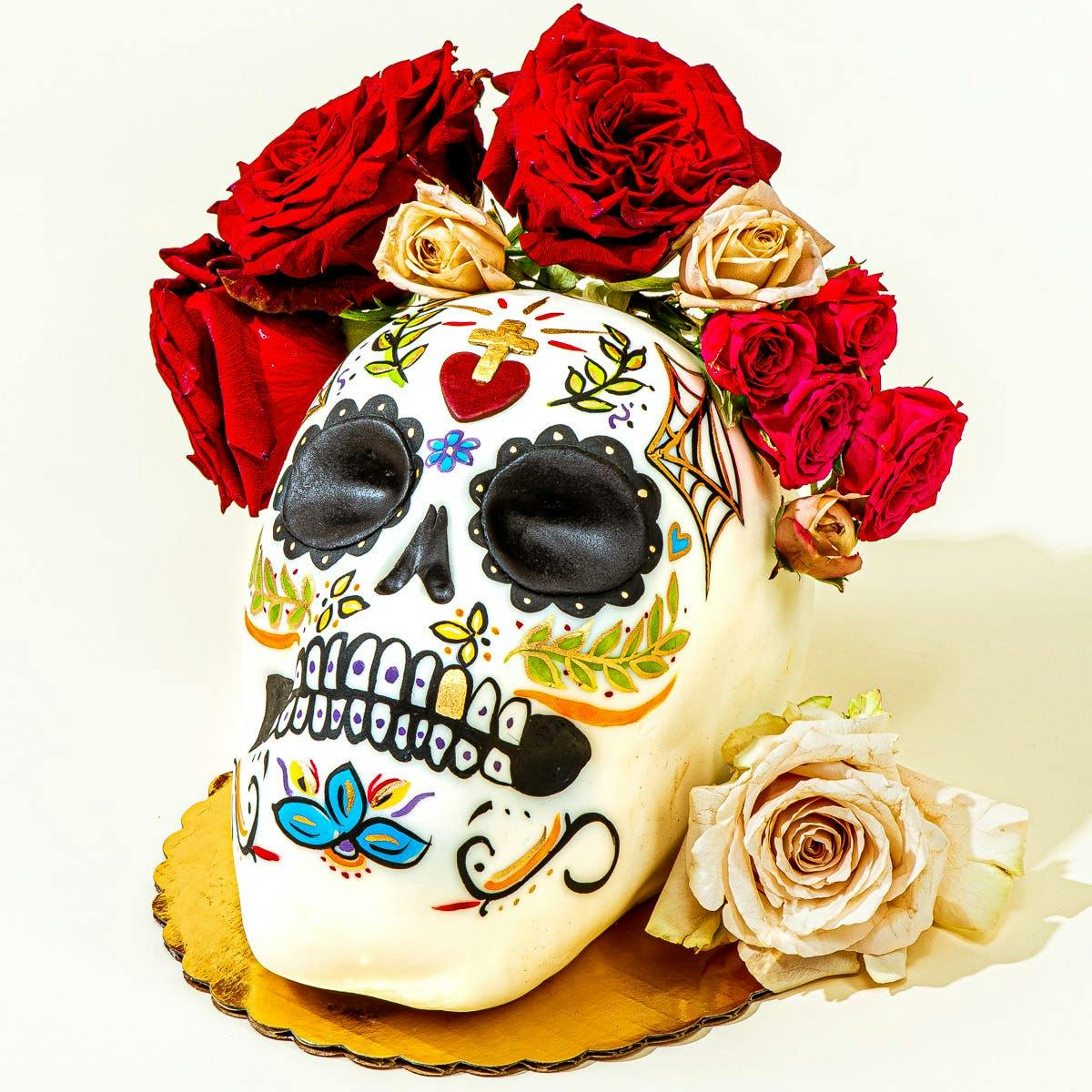 Beautiful Sugar Skull Cake with Cupcake Flowers