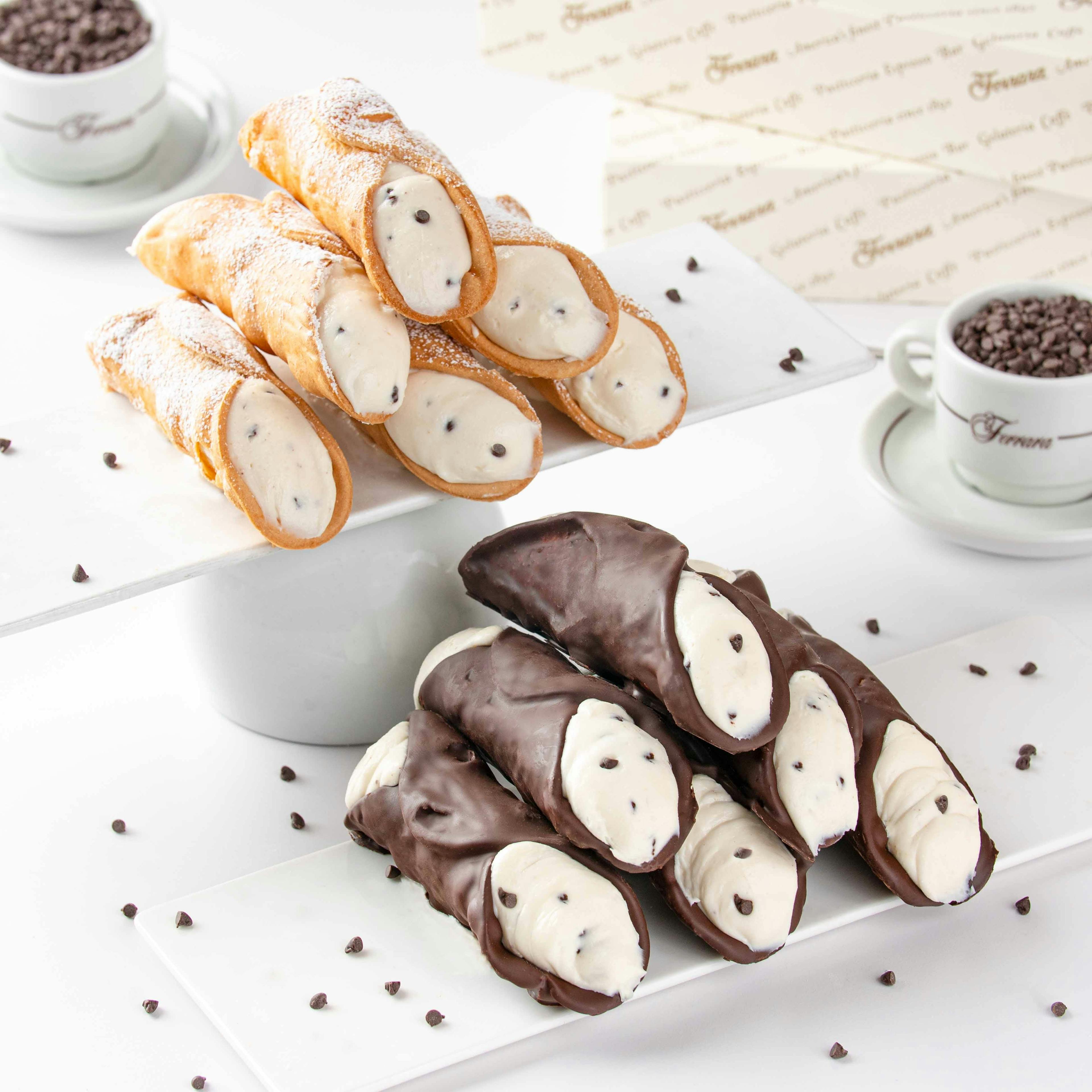 6 Filled Large Plain Cannoli + 6 Filled Hand Dipped Belgian Chocolate Cannoli by Ferrara Bakery