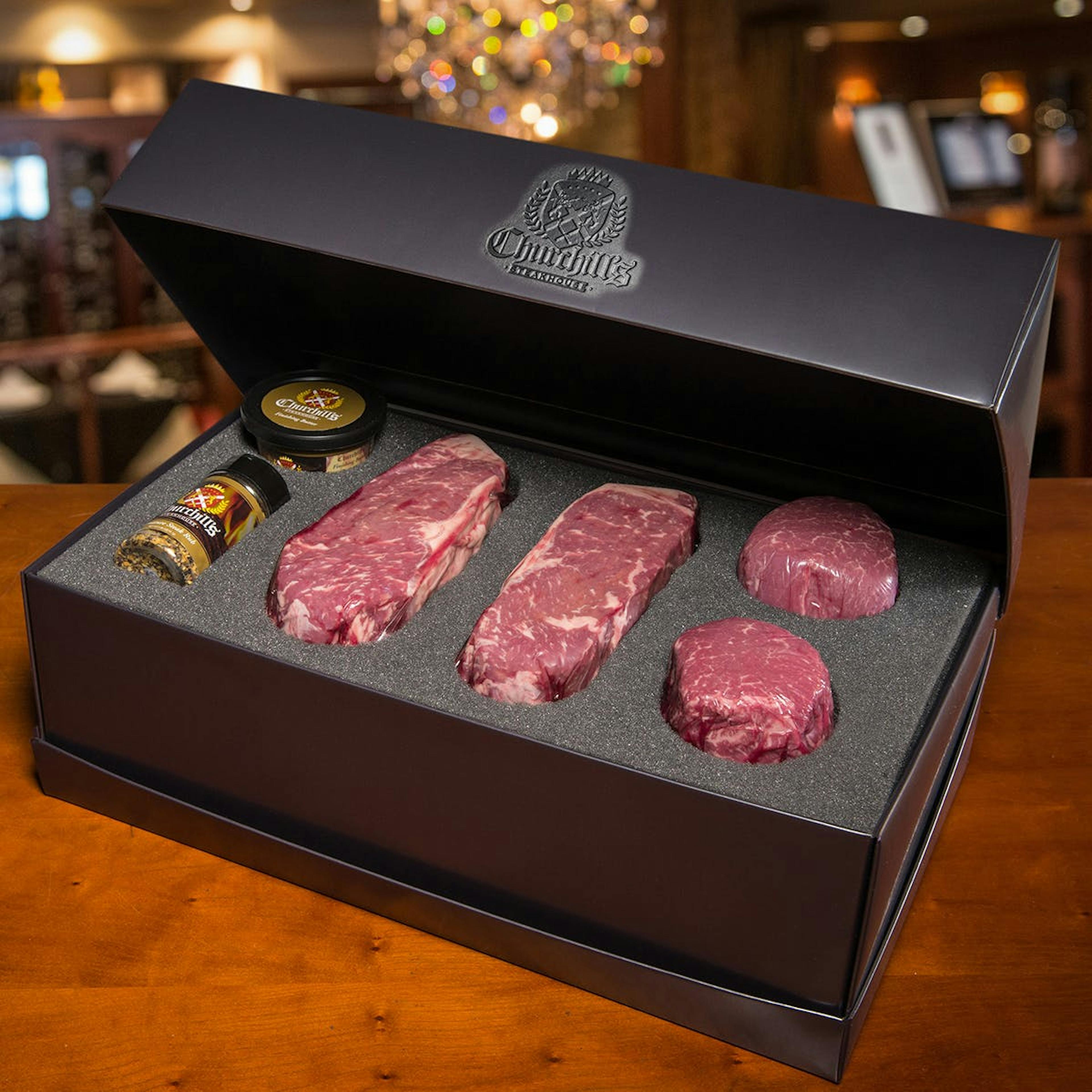 New York Strip & Filet Mignon Prime Steak Gift Box by Churchill's Steakhouse
