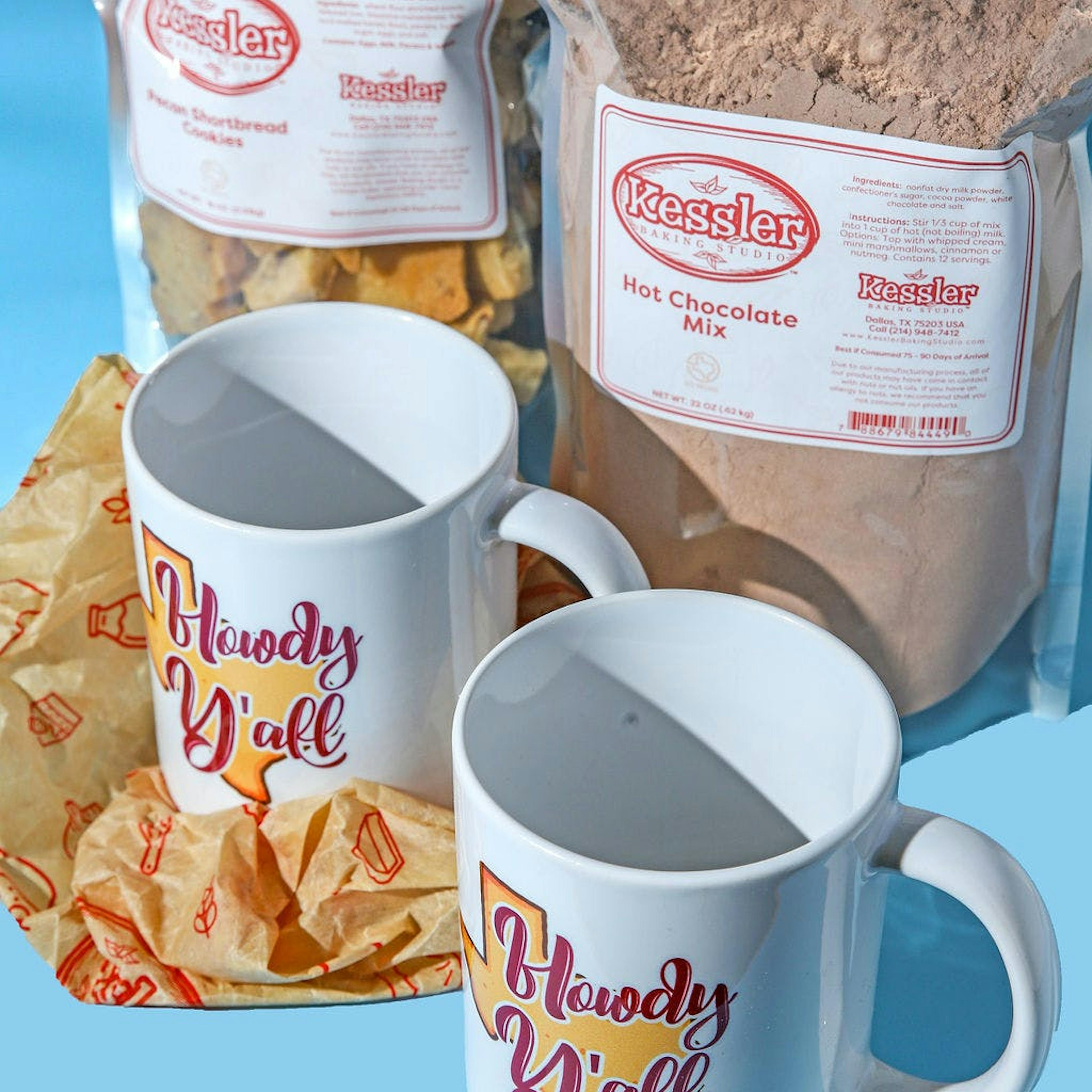 Hot Chocolate + Mini Pecan Shortbread + Mugs Gift Set by Kessler Baking Studio