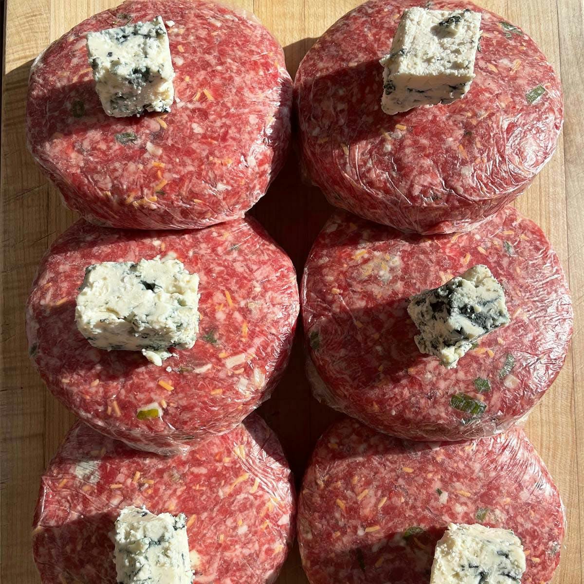 Blue Aged Cheddar Jalapeno Burgers - 6 Pack by Old Homestead Steakhouse