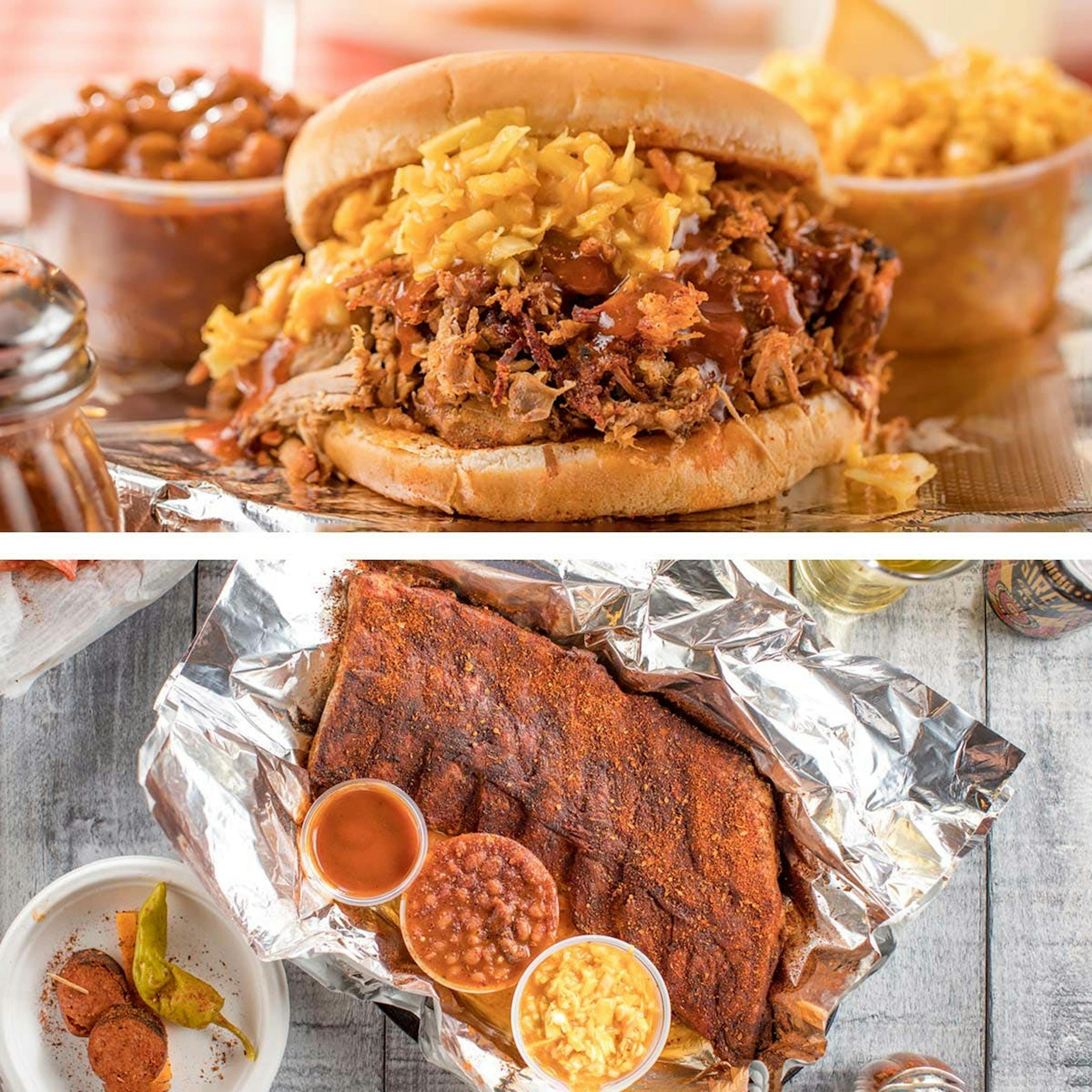 BBQ Ribs + Pulled Pork Shoulder by Charlie Vergos' Rendezvous