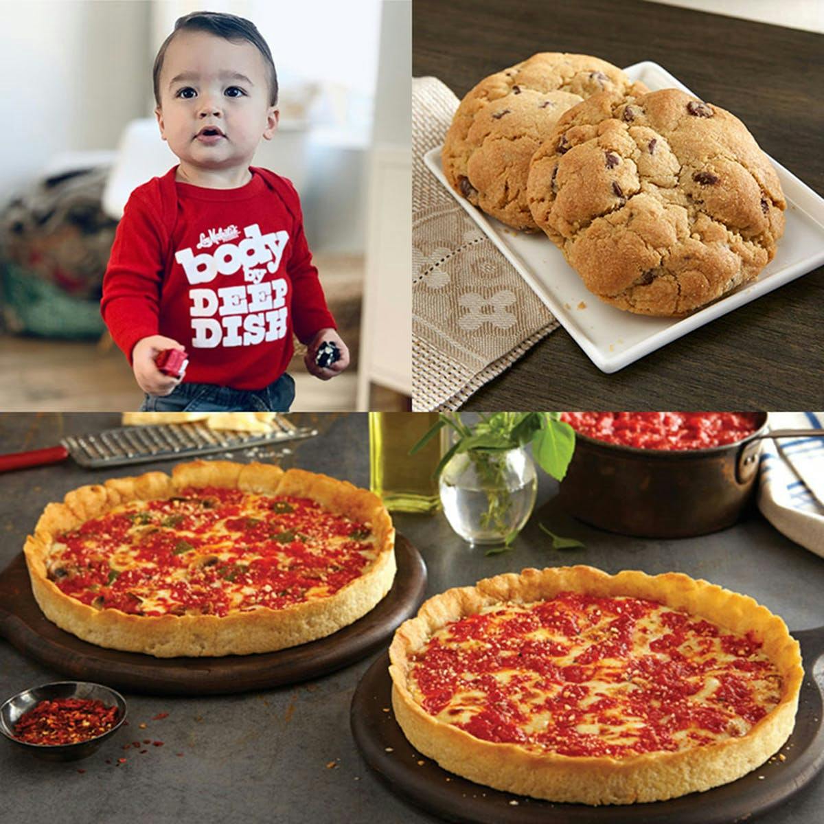 2 Lou Malnati's Deep Dish Pizzas + 2 Carol's Cookies + 1 Red Onesie by Carol's Cookies