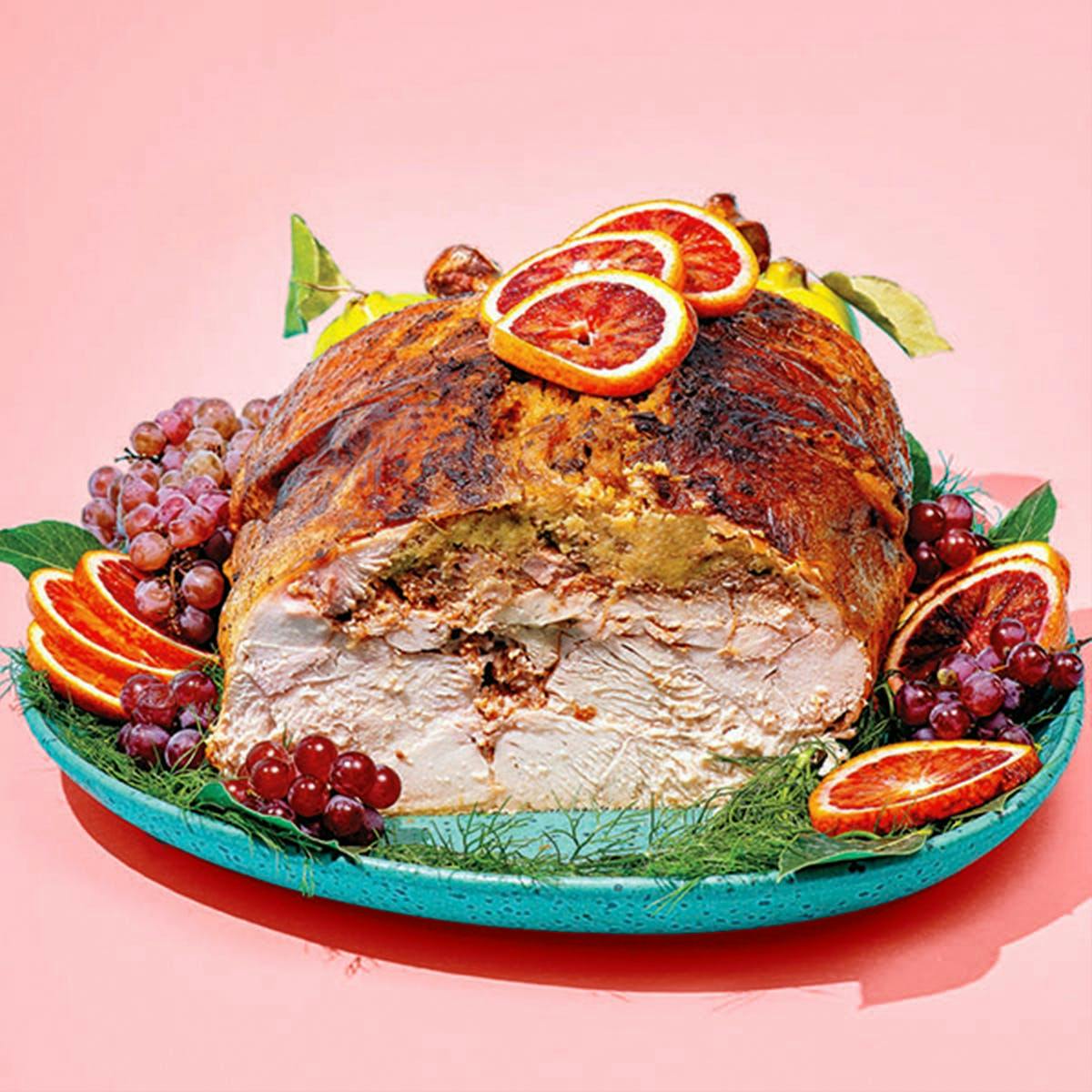 Small TurPorKen with Cajun Cornbread Stuffing by Cajun Ed's Southern Scratch Kitchen