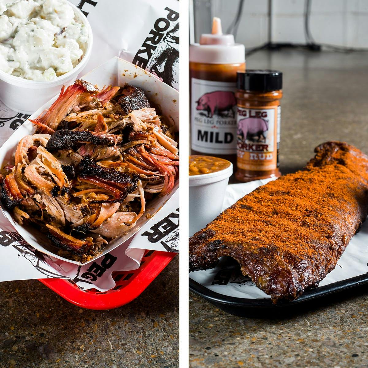 Dry-Rub Ribs + Pulled Pork Dinner by Peg Leg Porker