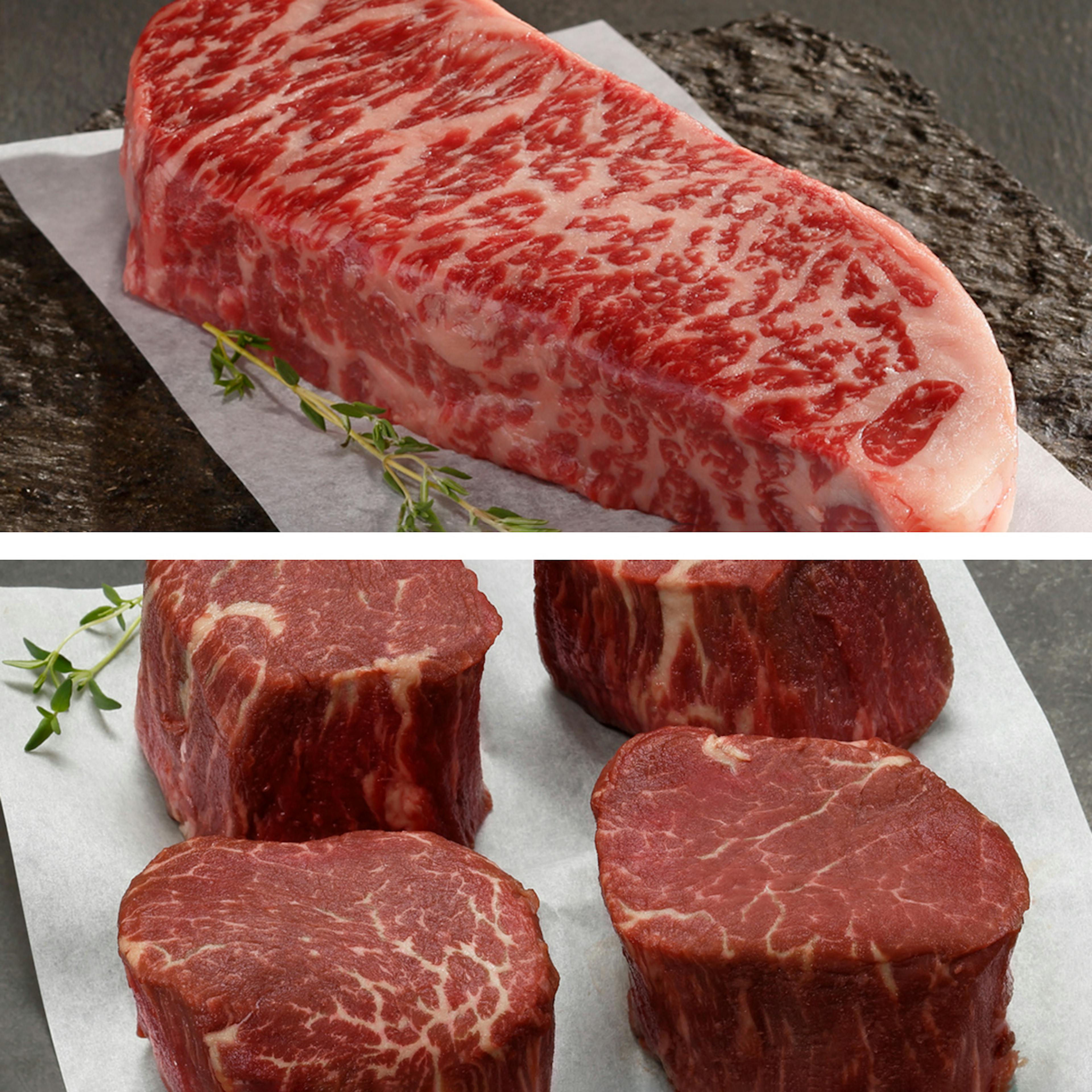 American Wagyu Gold Grade Boneless New York Strips + Filet Mignons Combo by Snake River Farms