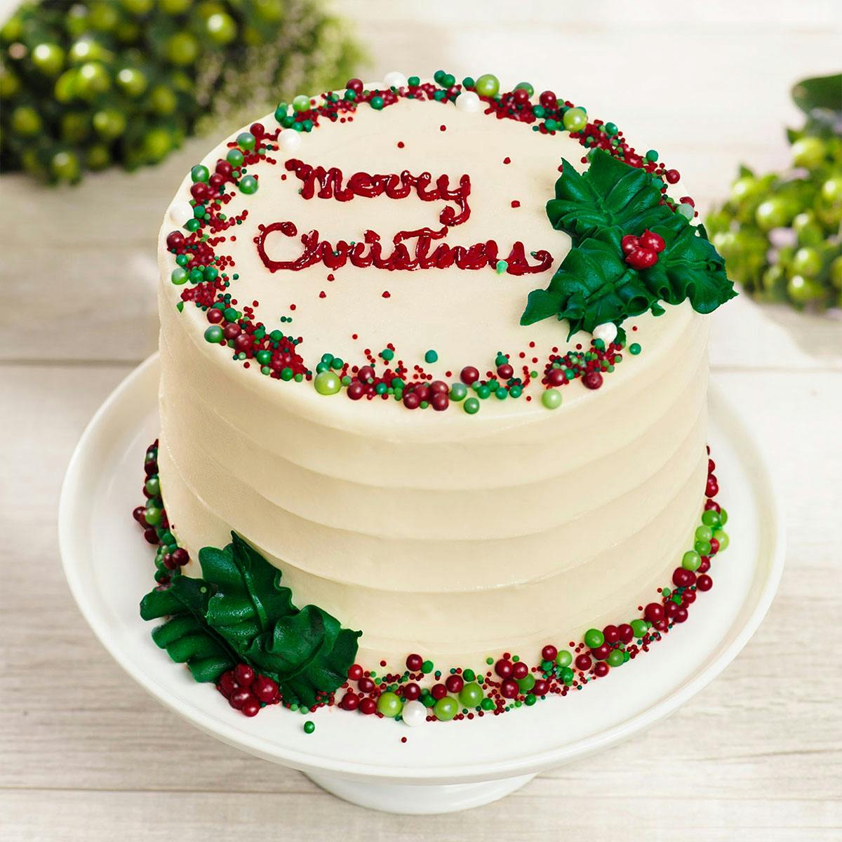 White Christmas Cake with Ice Cream Cone Trees - Curly Girl Kitchen