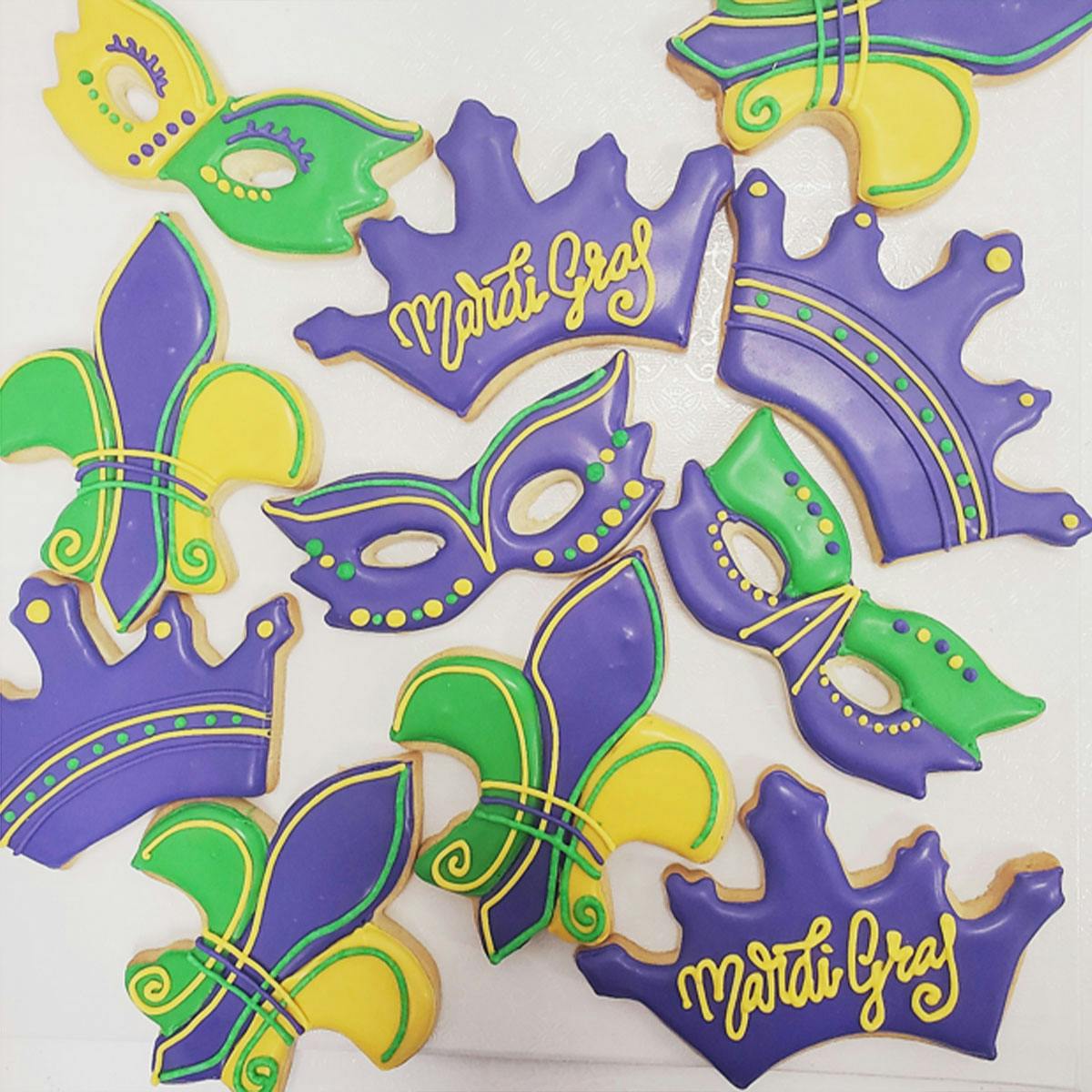 Iced Mardi Gras Cookie Gift Set - 12 Pack by Elegant Desserts | Goldbelly