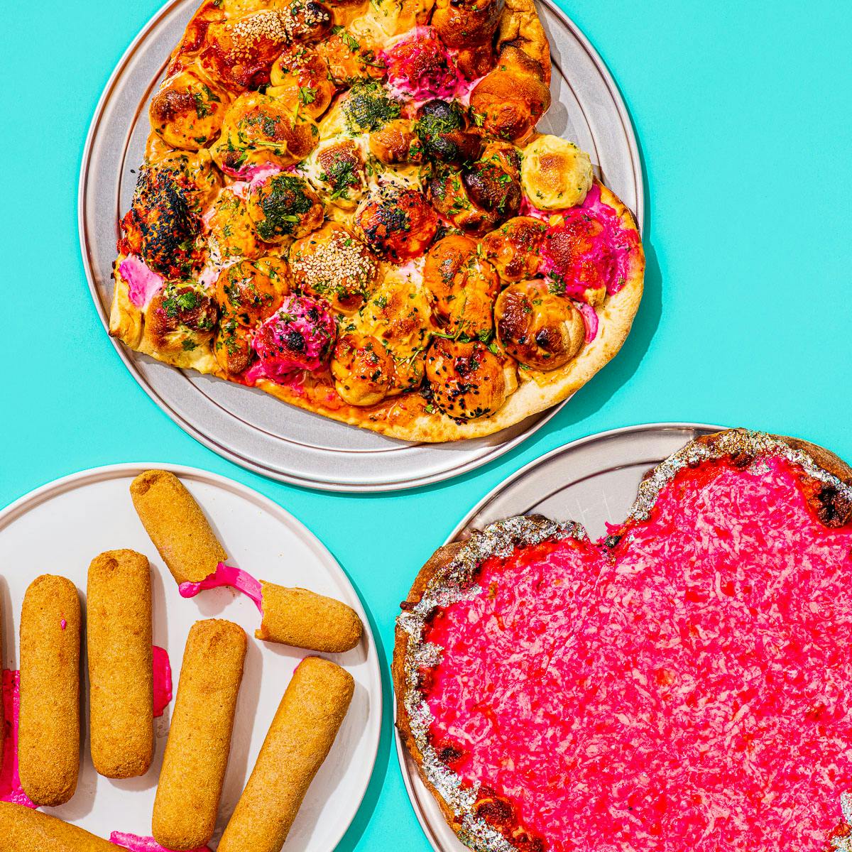 Valentine's Day Pizza + Pink Mozzarella Sticks + Garlic Knots by Tony Boloney's