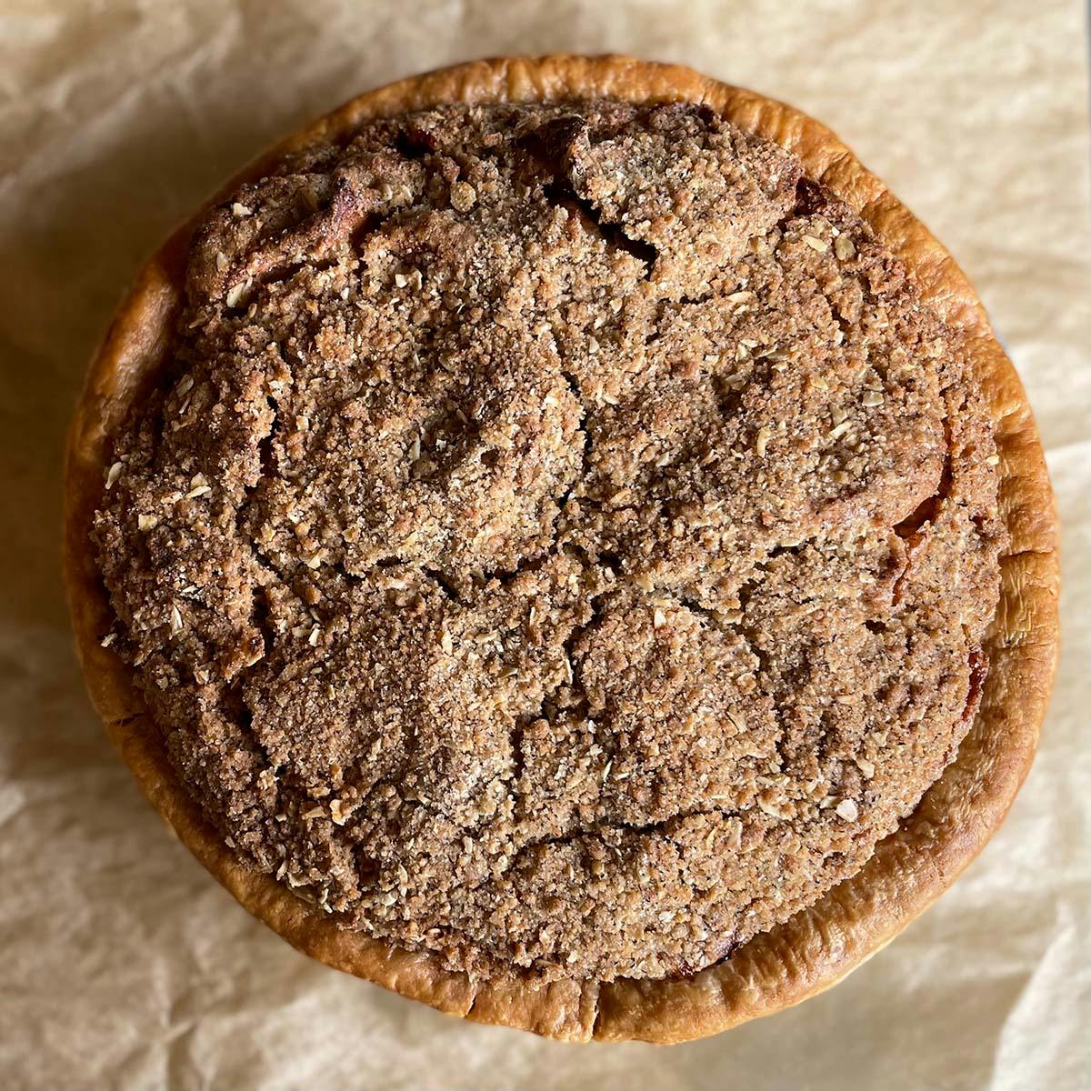 Raspberry Rhubarb Ginger Oat Streusel Pie by Bakeshop PDX