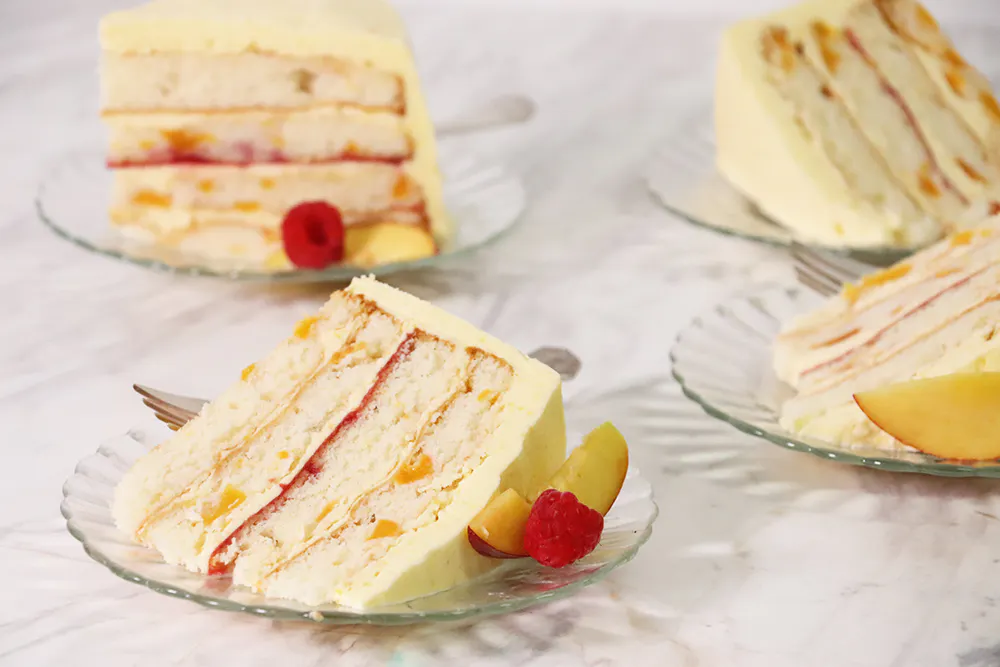 Peach Raspberry Delight Cake by Caroline's Cakes