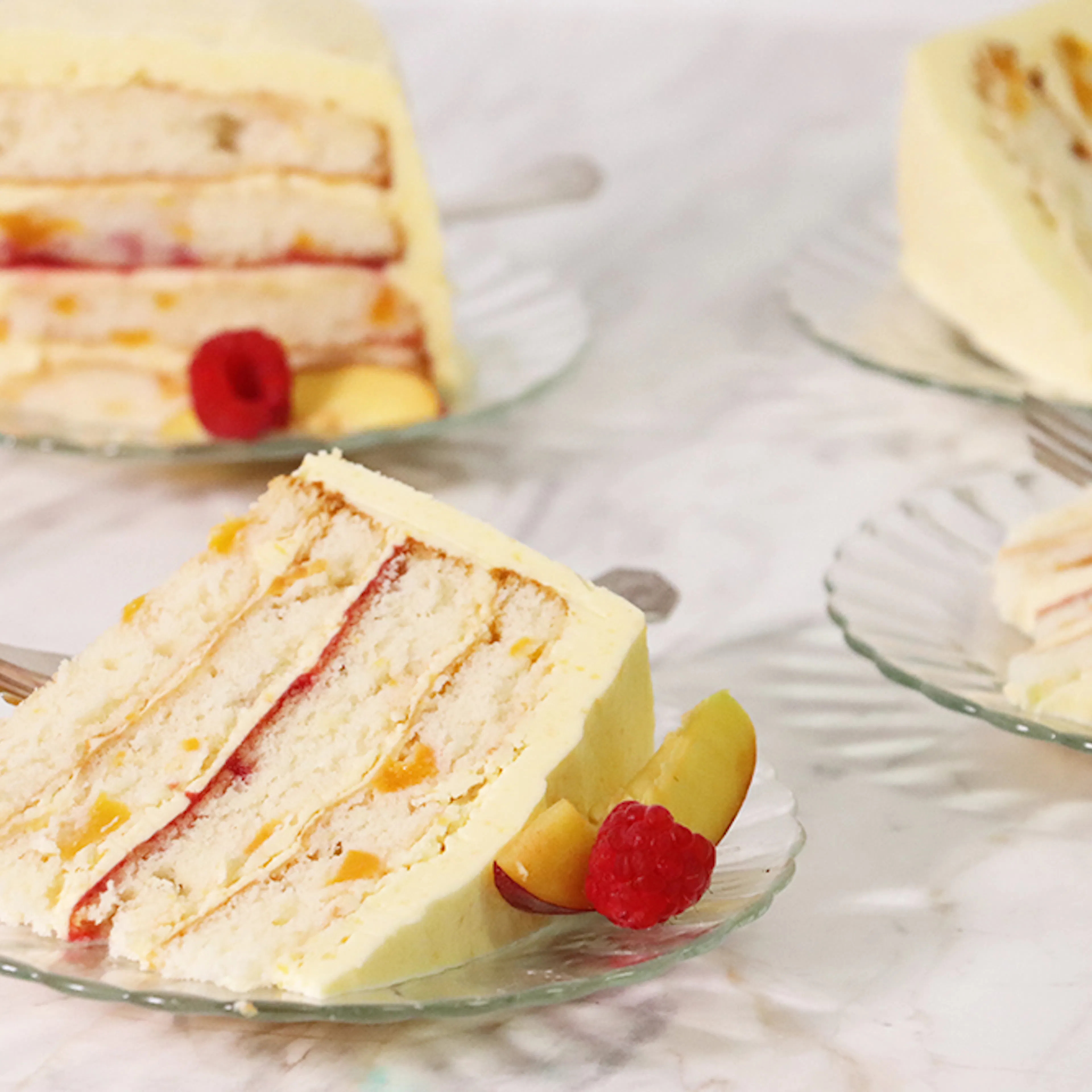 Peach Raspberry Delight Cake by Caroline's Cakes