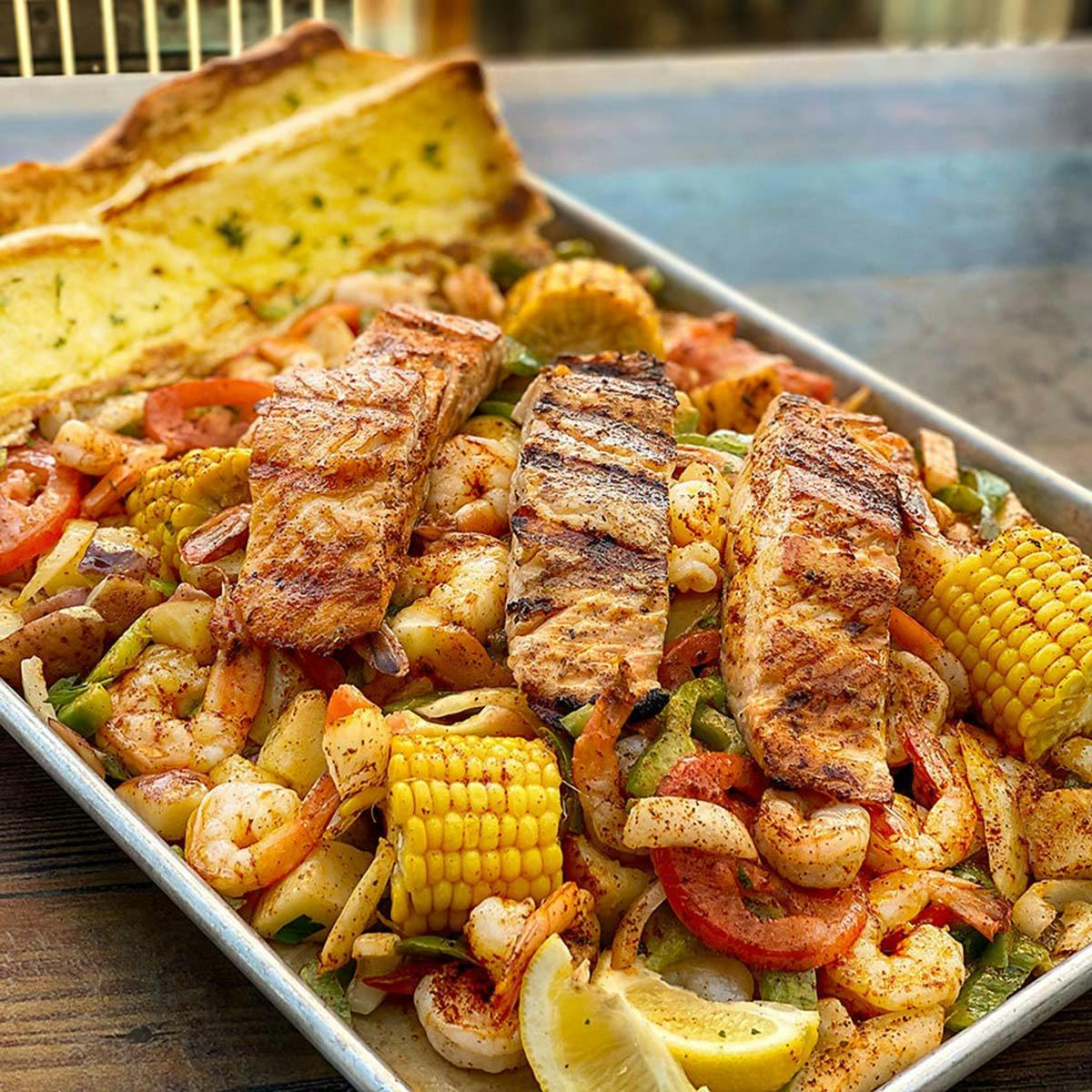 Shrimp & Salmon Tray for 2-4 by San Pedro Fish Market