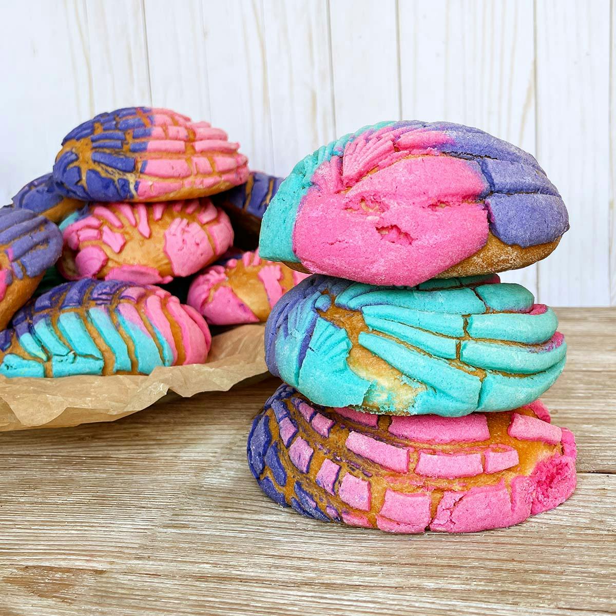 "UniConcha" Rainbow Sweet Bread - 12 Pack by El Bolillo Bakery