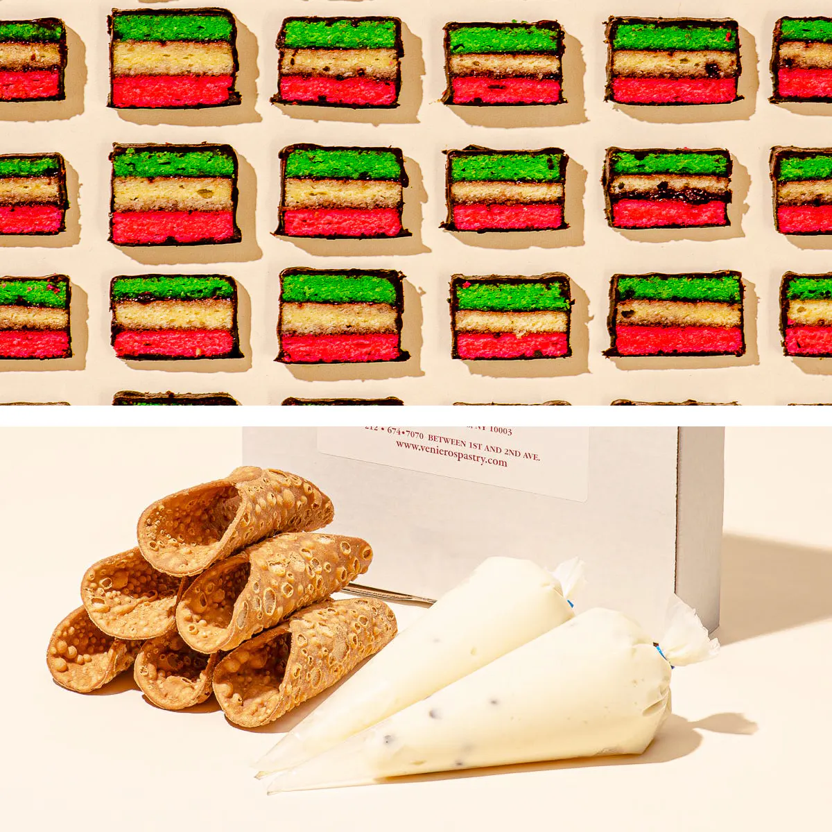 Veniero's - Cannoli Kit (6 Pack) + Rainbow Cookie Box (2 Lbs.) Combo