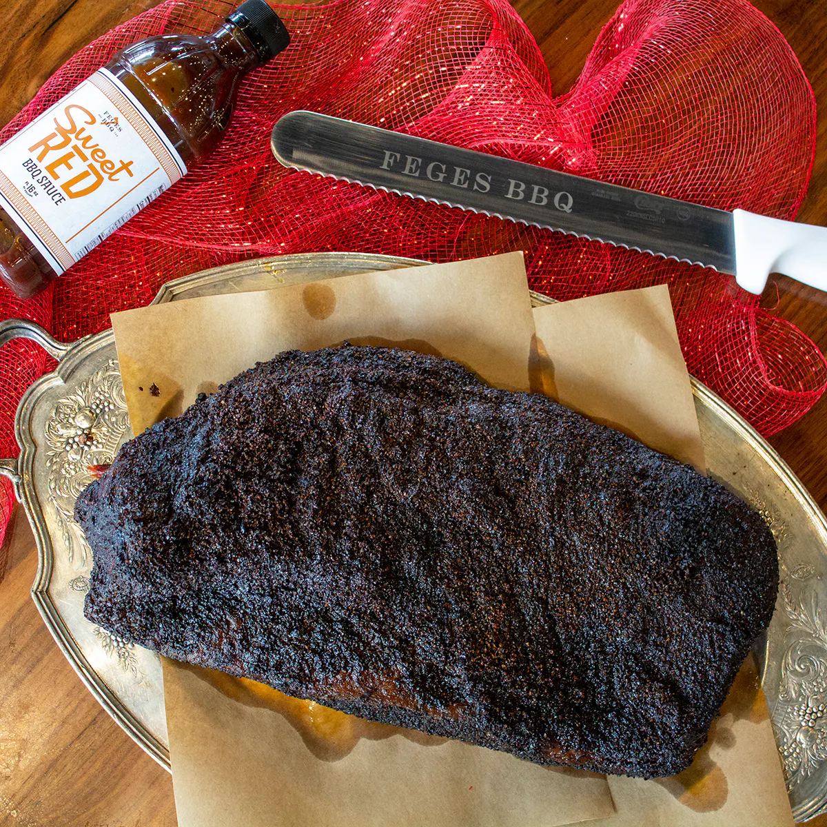 Whole Smoked Brisket + BBQ Sauce + Carving Knife by Feges BBQ