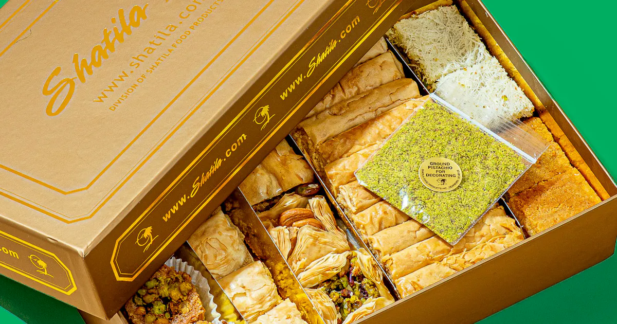 Baklava Full Elegant Gold Box - 55 Pieces by Shatila Bakery | Goldbelly