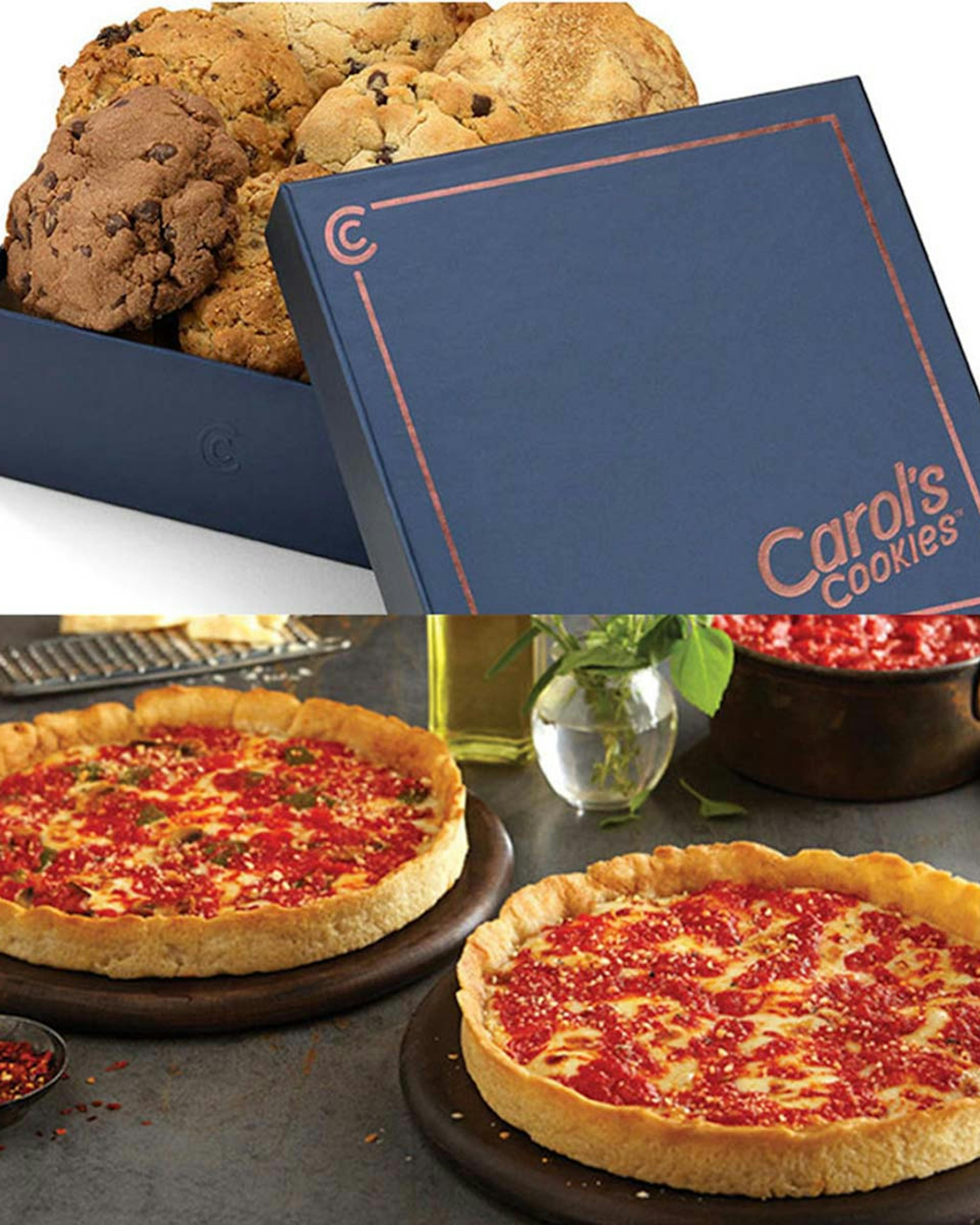 2 Lou Malnati's Deep Dish Pizzas + Carol's Cookies Small Gift Box