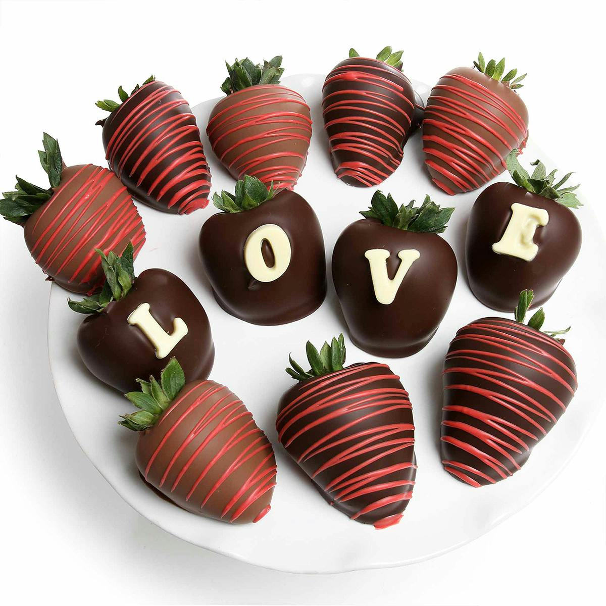 "LOVE" Belgian Chocolate Covered Strawberries - 12 Pack by The Chocolate Covered Co.