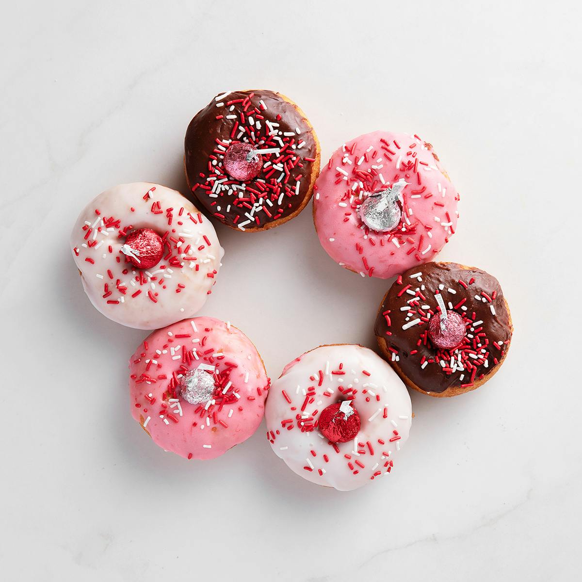 Vanilla & Chocolate Valentine Cake Donuts by Primo's Donuts