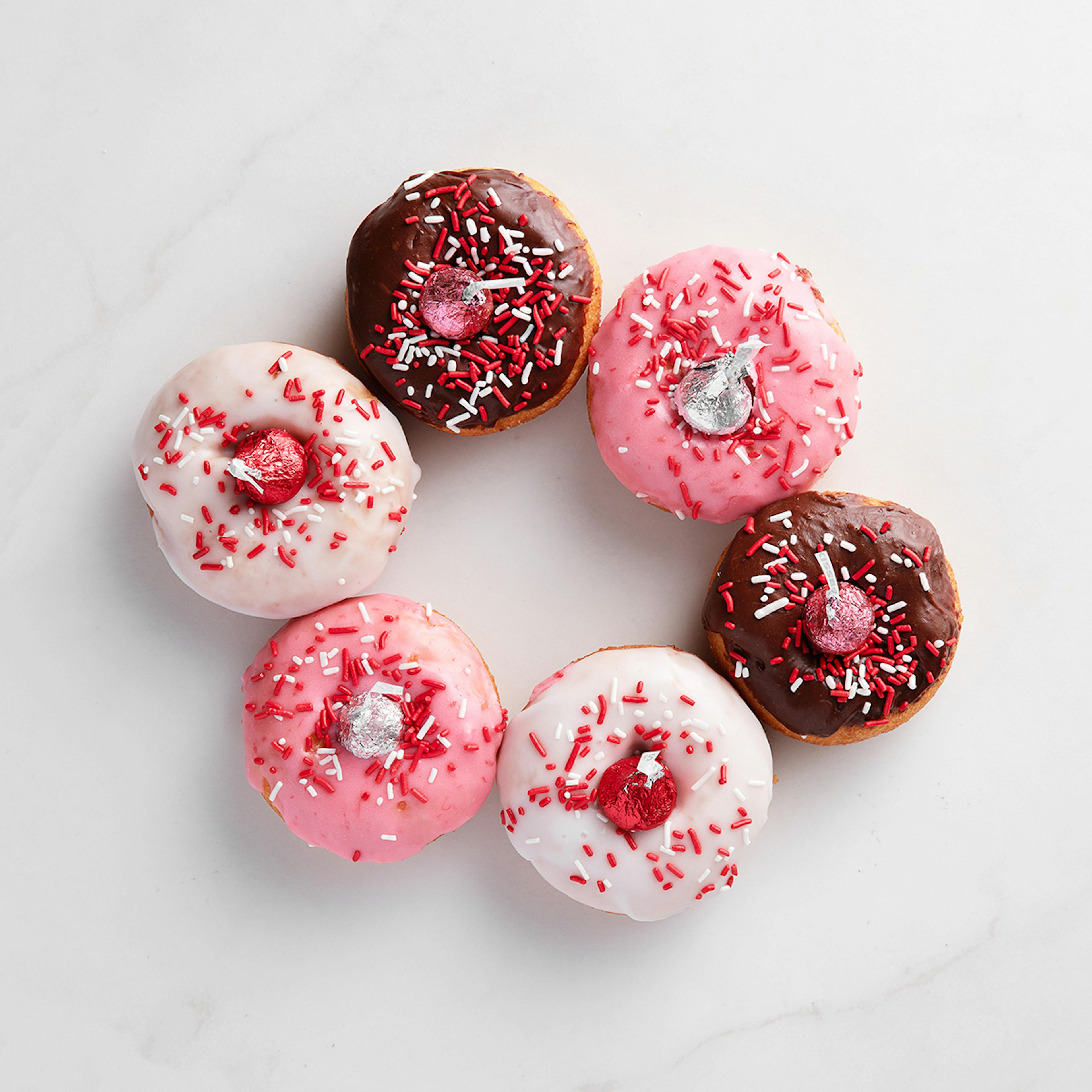 Vanilla & Chocolate Valentine Cake Donuts by Primo's Donuts