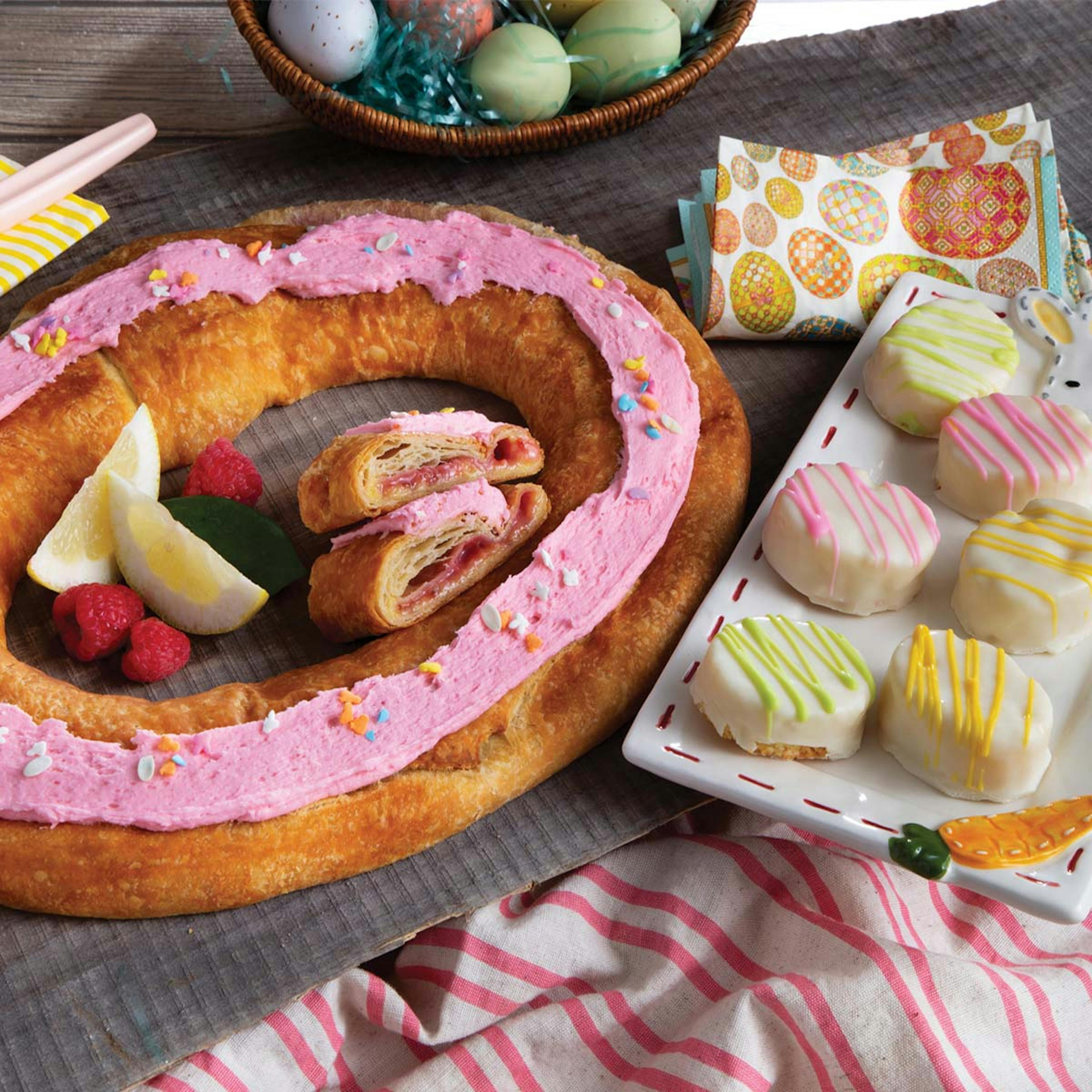 Easter Raspberry Lemon Cheesecake Kringle + 6 Egg Shaped Petit Fours by O&H Danish Bakery