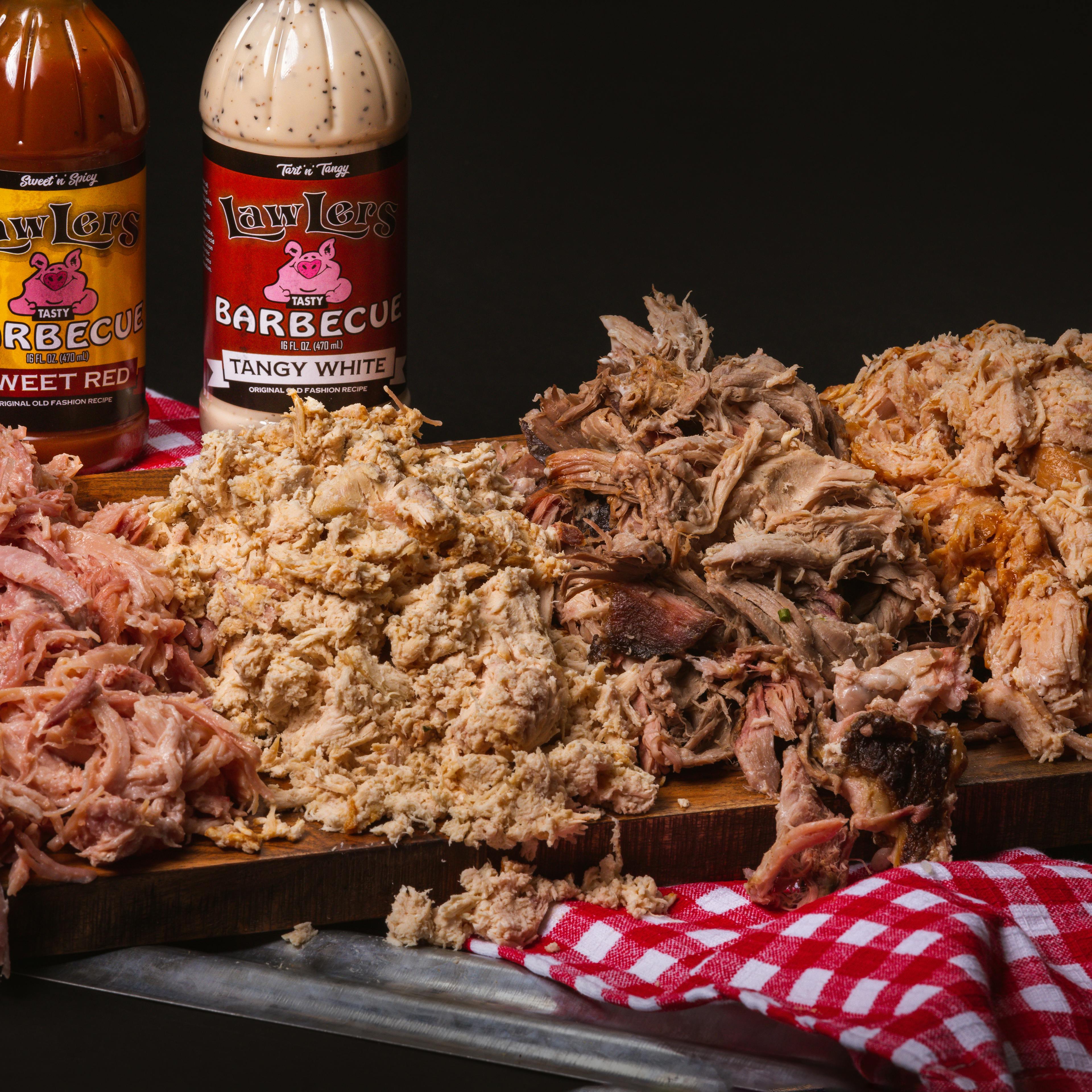 Pulled Hickory-Smoked Meat Sampler - 8 lbs. by LawLers Barbecue | Goldbelly