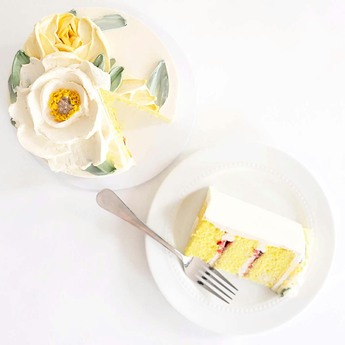 Floral Decorated Lemon Raspberry Cake by Miri Nadler Cakes