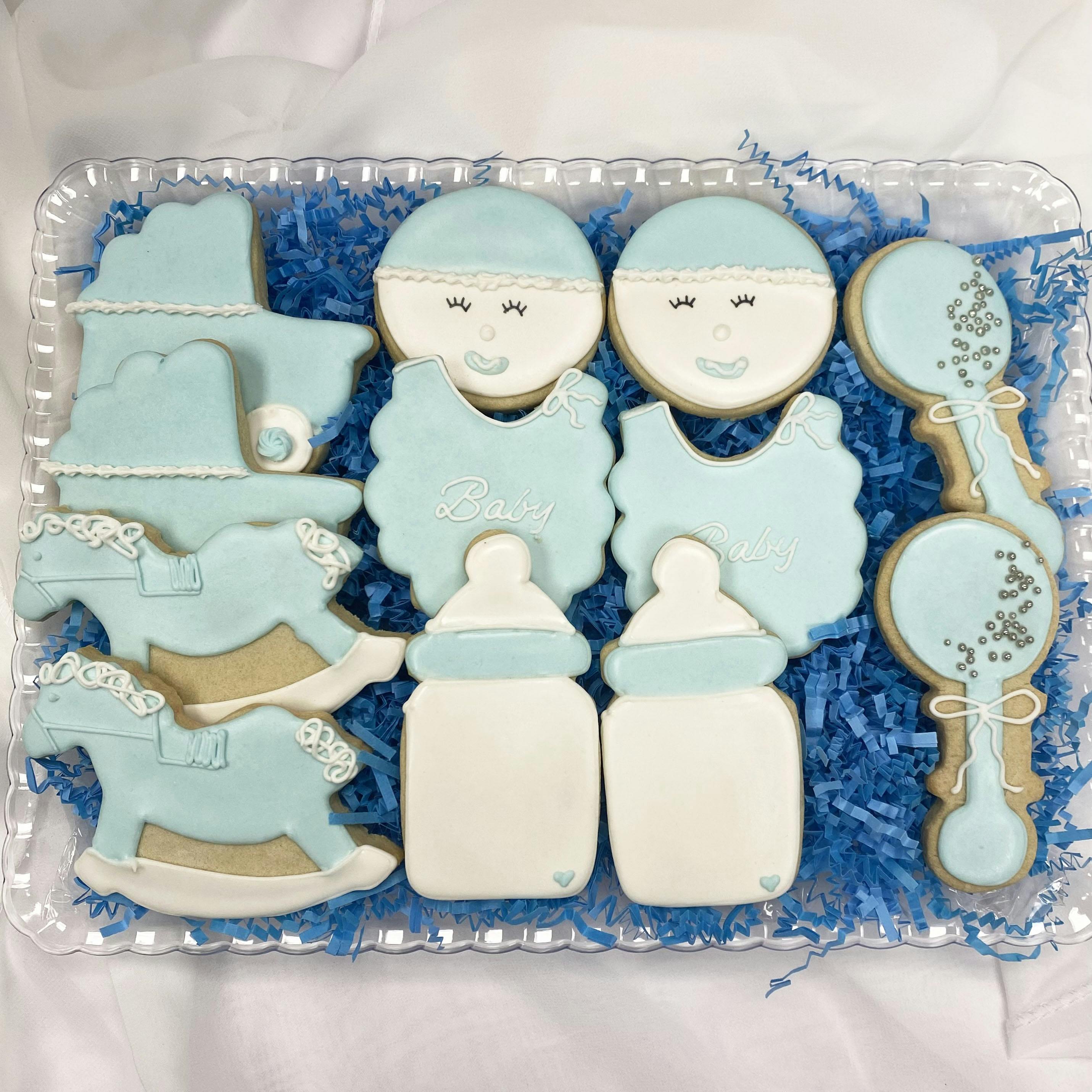 Iced Baby Boy Sugar Cookie Gift Set - 12 Pack by Elegant Desserts