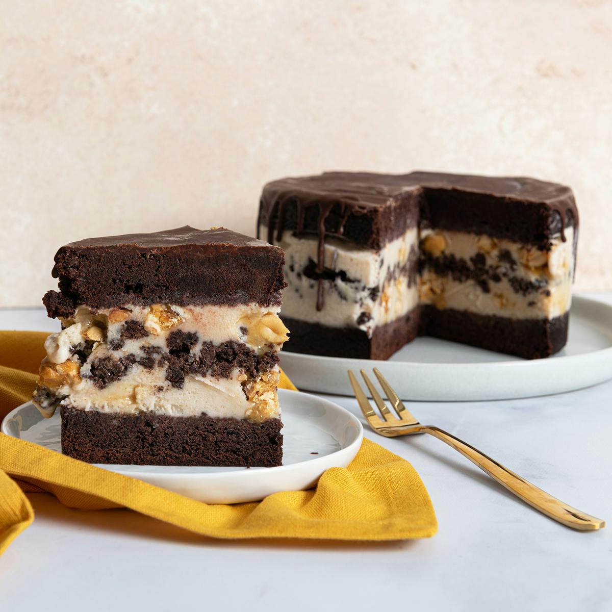 Vegan Chocolate Peanut Crunch Ice Cream Cake by Malai Ice Cream