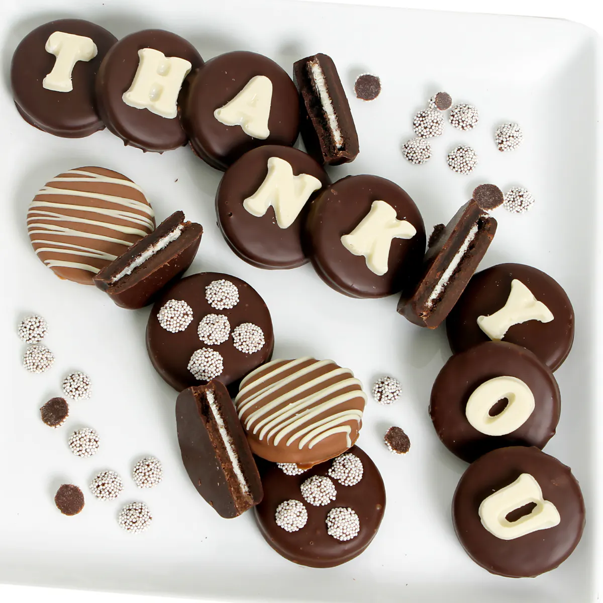 The Chocolate Covered Co. - "Thank You" Belgian Chocolate-Dipped Sandwich Cookies Gift - 14 Pack
