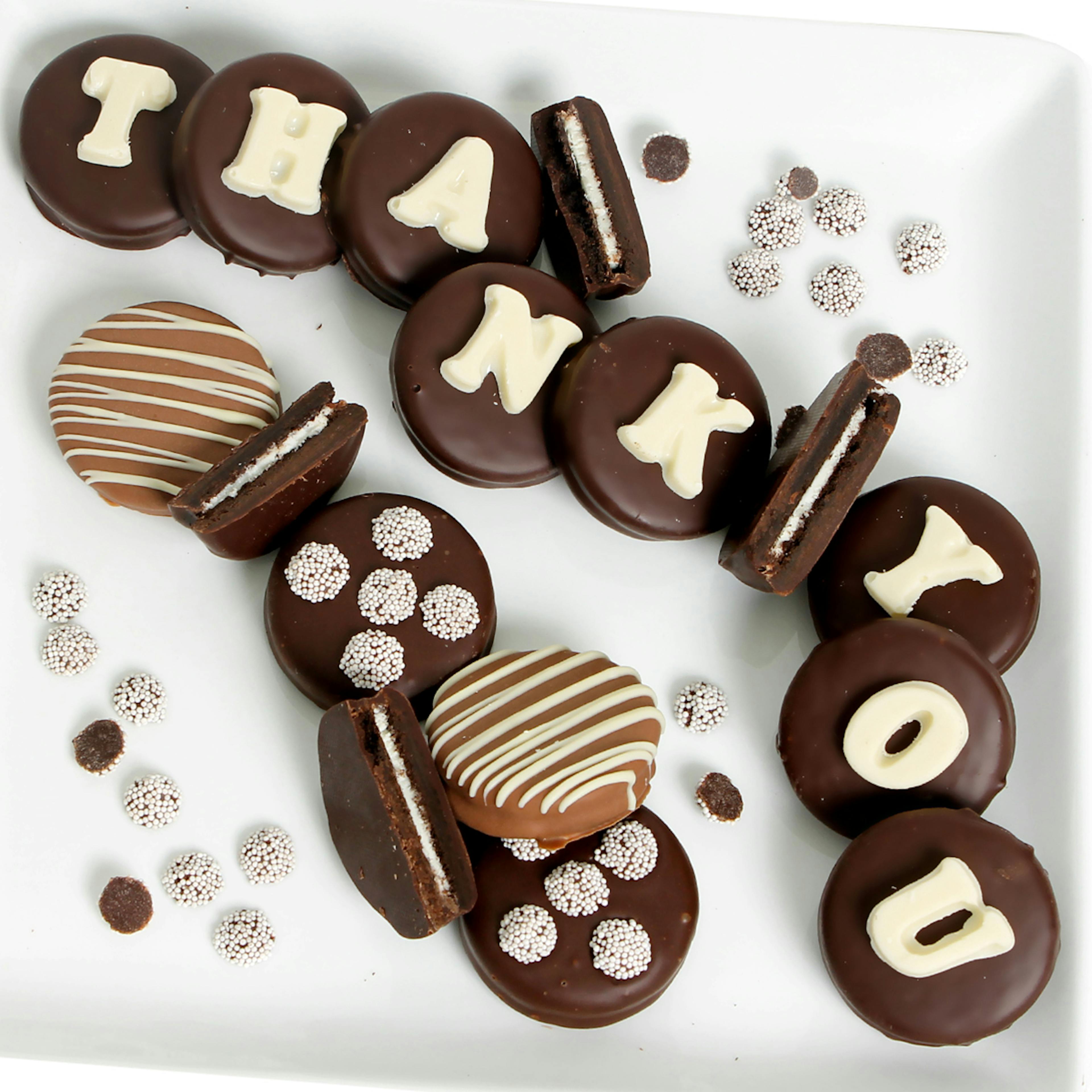 "Thank You" Belgian Chocolate-Dipped Sandwich Cookies Gift - 14 Pack by The Chocolate Covered Co.