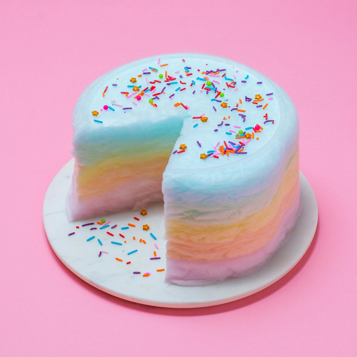 Upside Down Rainbow Cotton Candy Floof Cake by Floof Cotton Candy Cakes