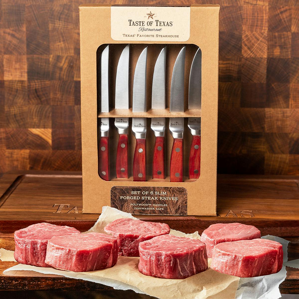 Filet Mignons + Steak Knives for 6 by Taste of Texas