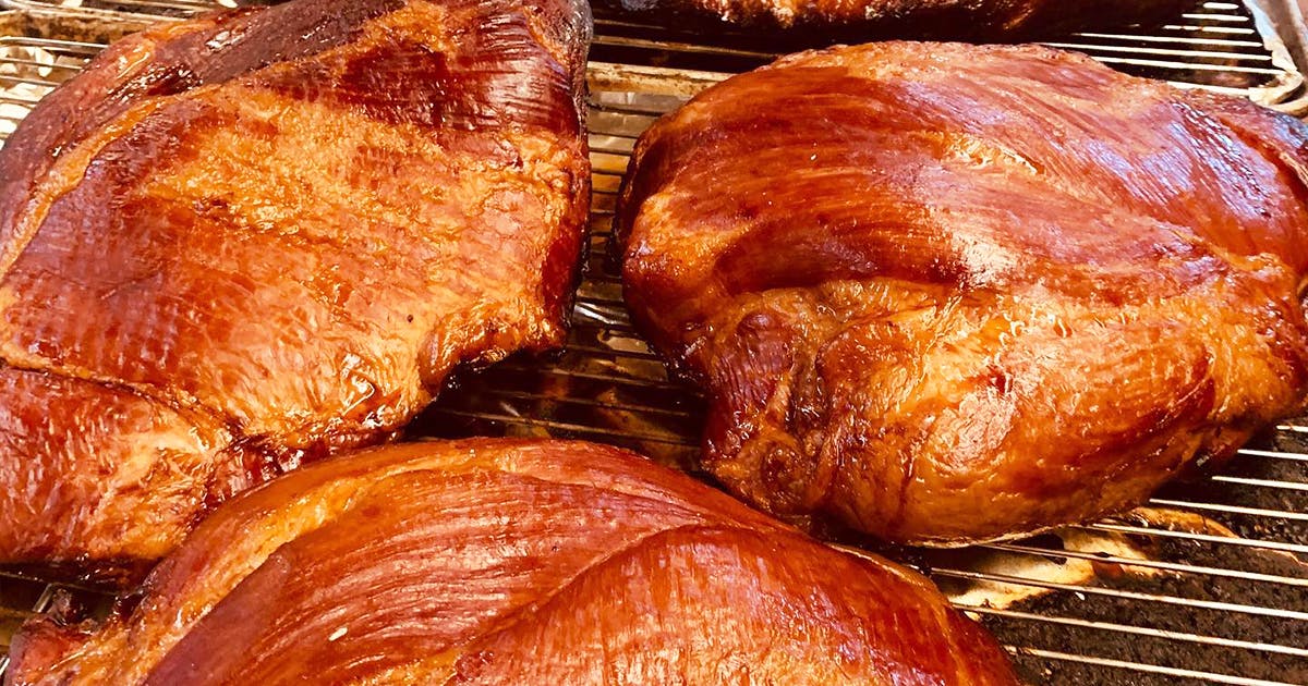 Whole Smoked Honey Ham 6-7 lbs by Water Dog Smoke House Goldbelly