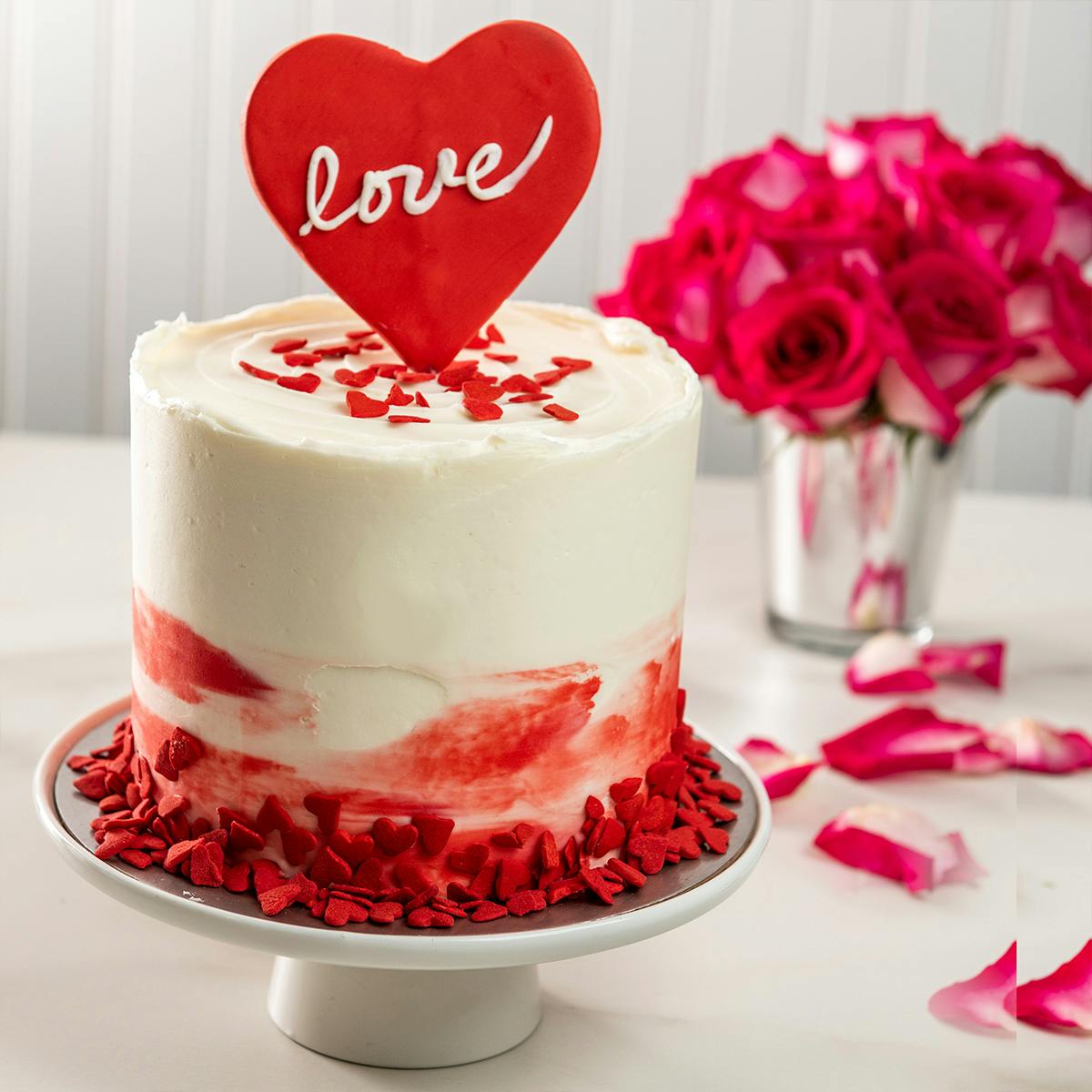 A Red Valentine Ribbon Cake - Mohali Bakers