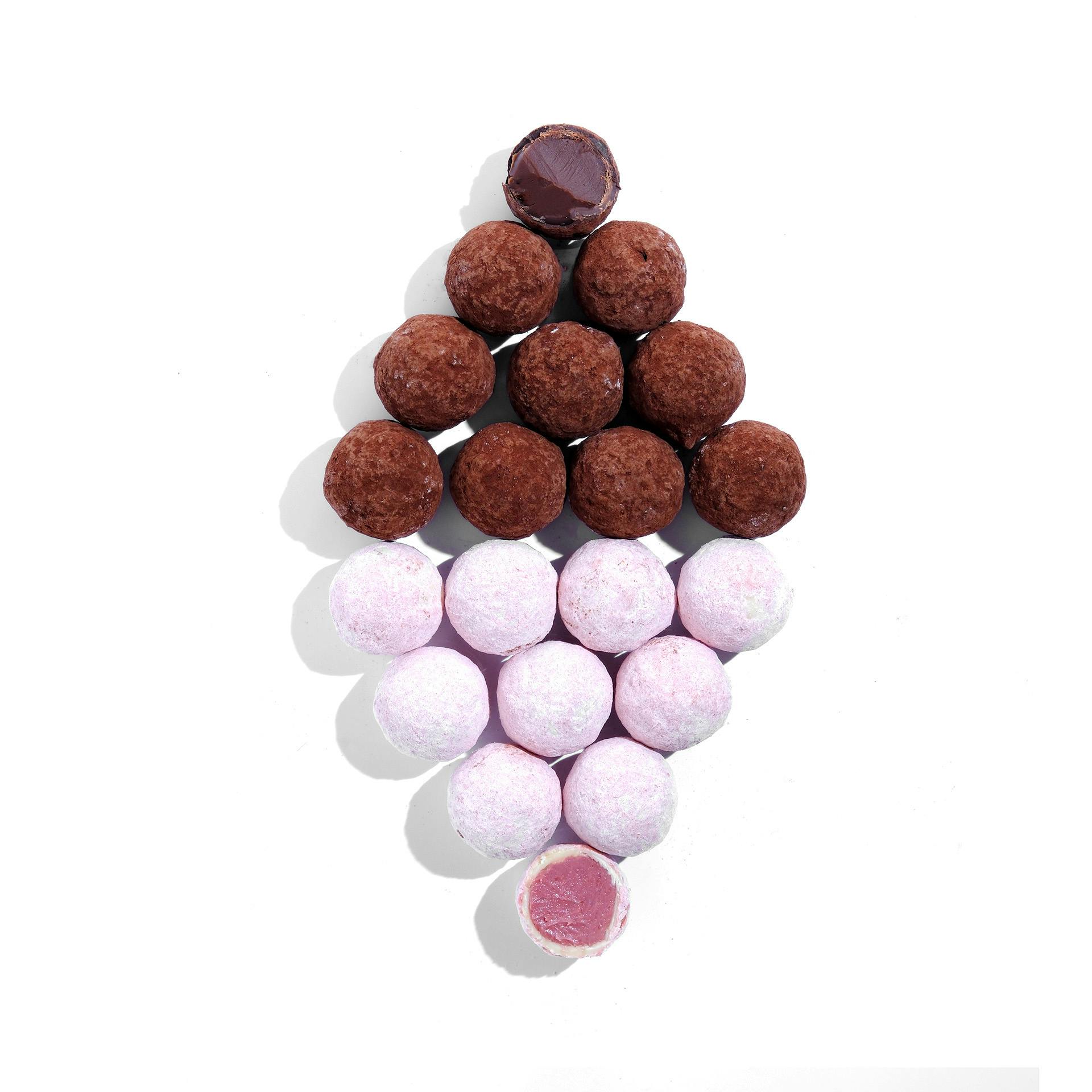 Dark Salted Caramel + White Strawberry Truffles - 30 Pack by Kreuther Handcrafted Chocolate - Alternate image 1