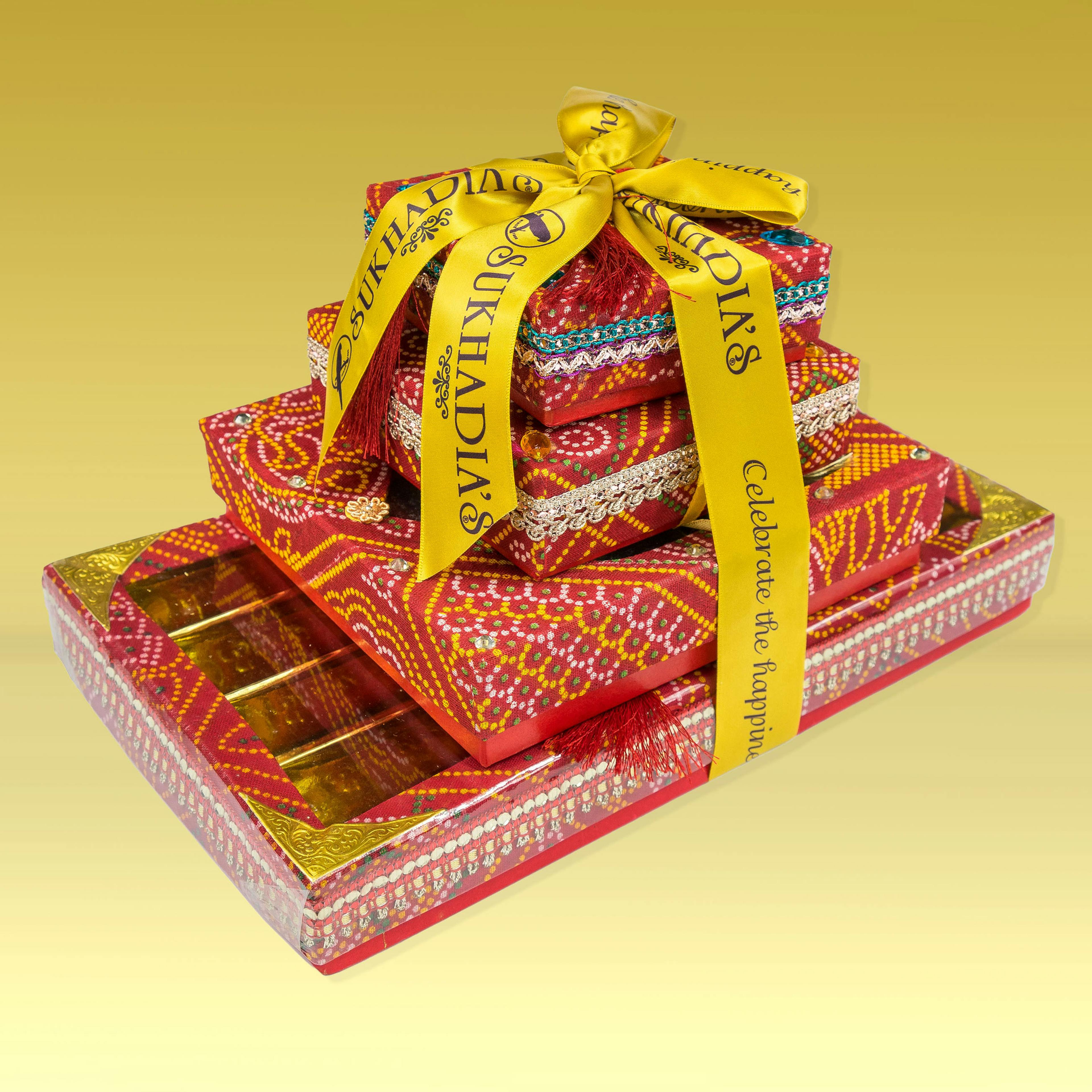 Traditional Bandhani Sampler Tiered Gift Set by Sukhadia's
