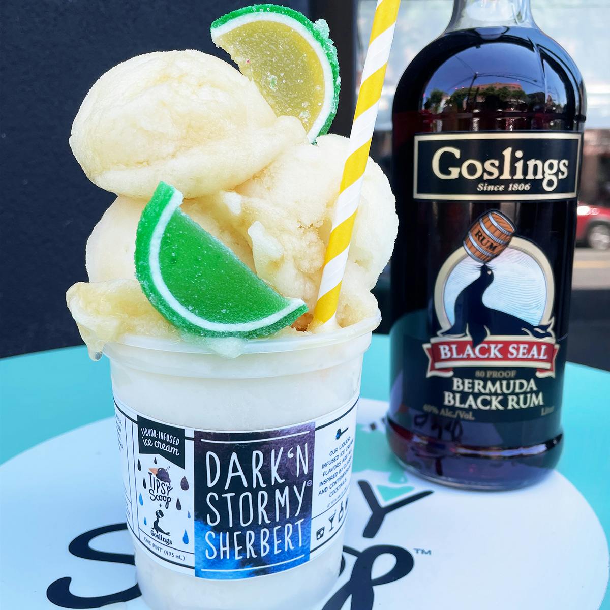 "Goslings Dark 'N Stormy® Sherbert" Boozy Ice Cream - 4 Pints by Tipsy Scoop Boozy Ice Cream