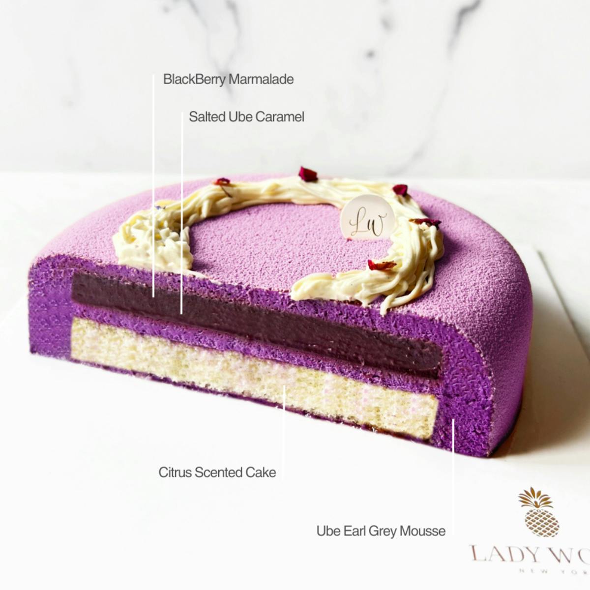 Ube Blackberry Entremet Cake