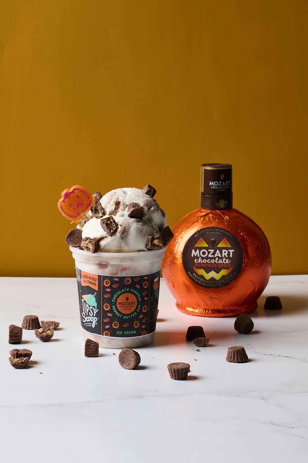 Mozart Chocolate Pumpkin Peanut Butter Cup Ice Cream - 4 Pints by Tipsy Scoop Boozy Ice Cream